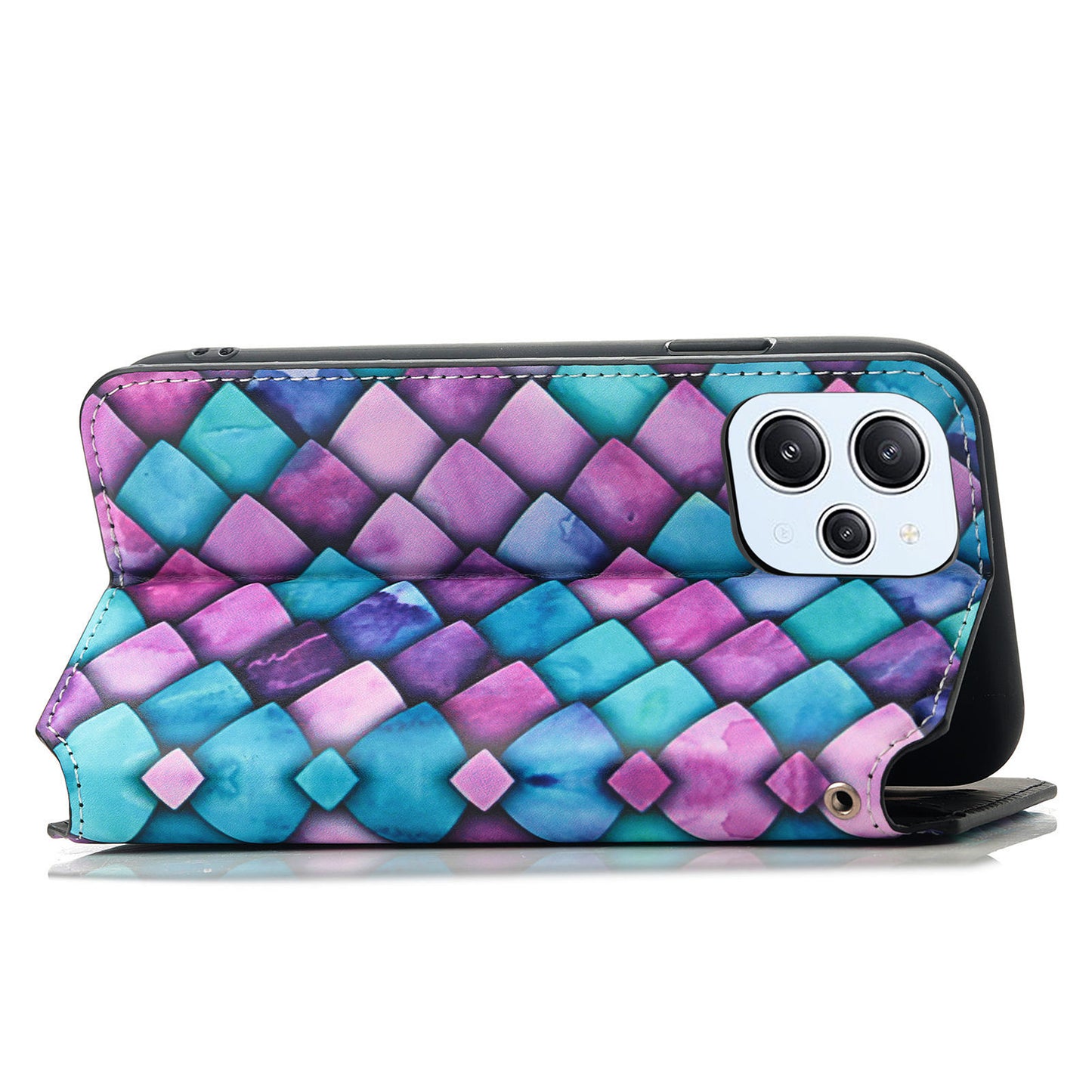 Caseneo 001 Series for Xiaomi Redmi 12 4G Pattern Printing Leather Case RFID Blocking Wallet Phone Cover - Purple Scale