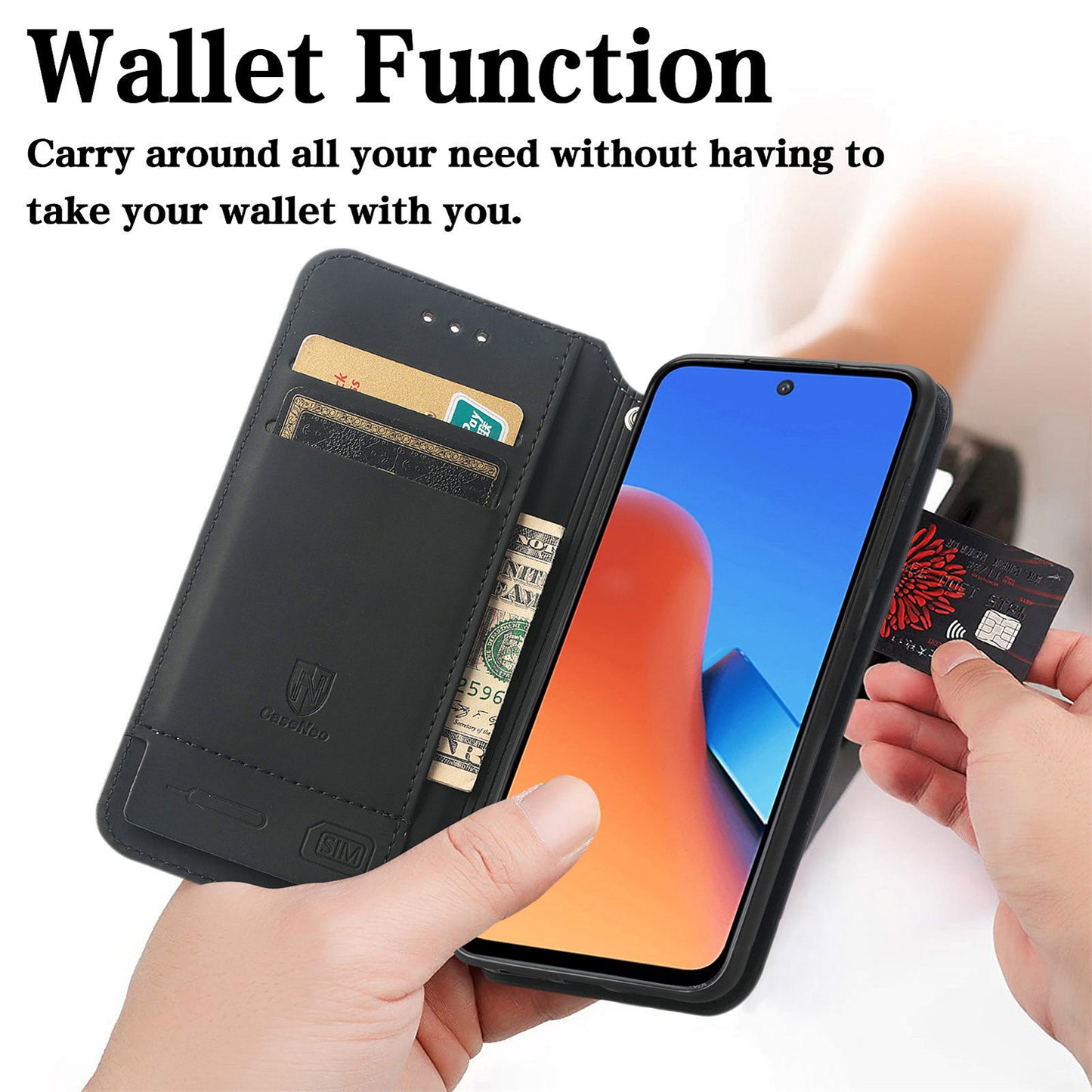 Caseneo 001 Series for Xiaomi Redmi 12 4G Pattern Printing Leather Case RFID Blocking Wallet Phone Cover - Emerald