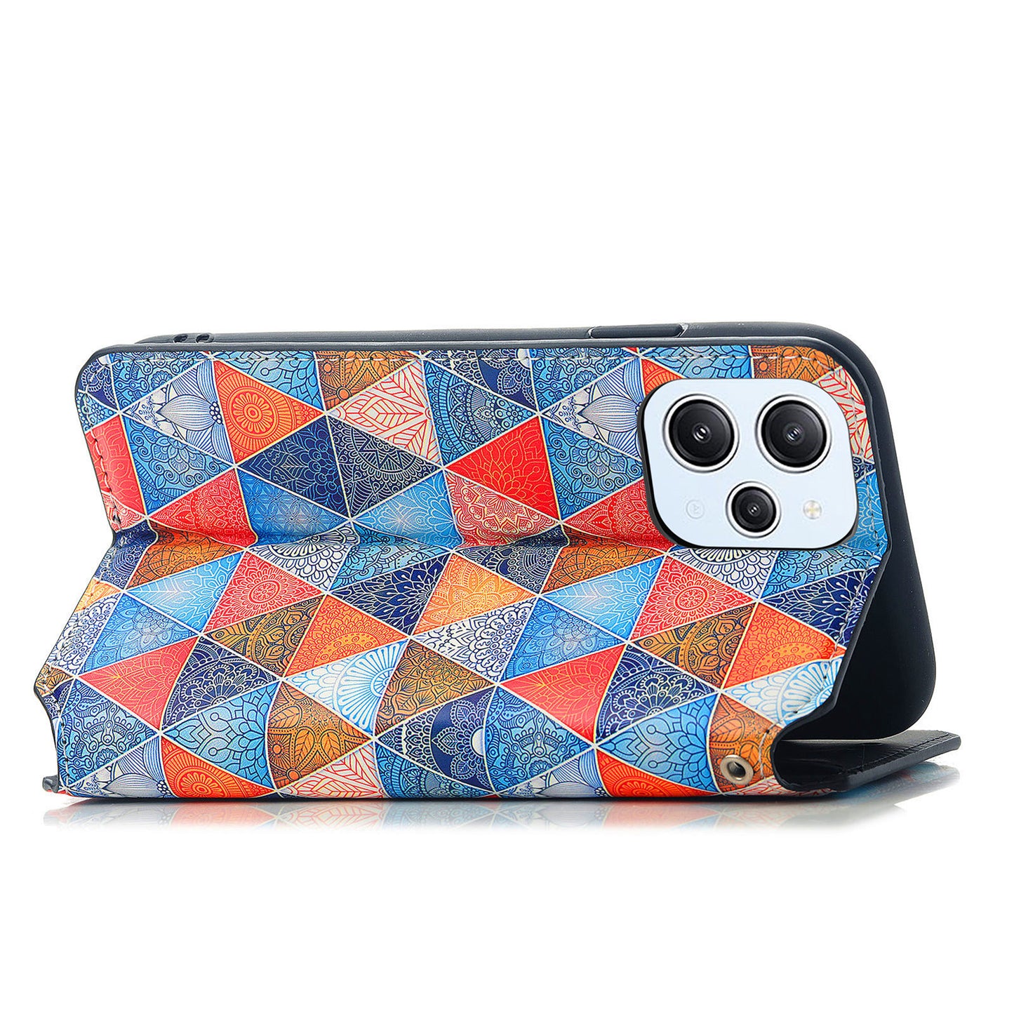 Caseneo 001 Series for Xiaomi Redmi 12 4G Pattern Printing Leather Case RFID Blocking Wallet Phone Cover - Rhombus / Mandala