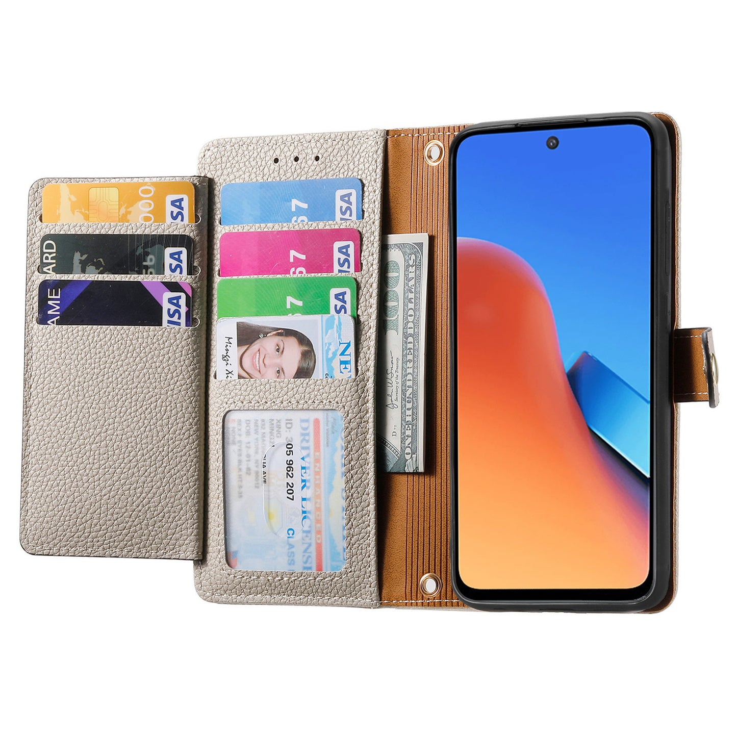 Zipper Pocket Phone Case for Xiaomi Redmi 12 4G , RFID Blocking PU Leather Wallet Stand Cover - Grey