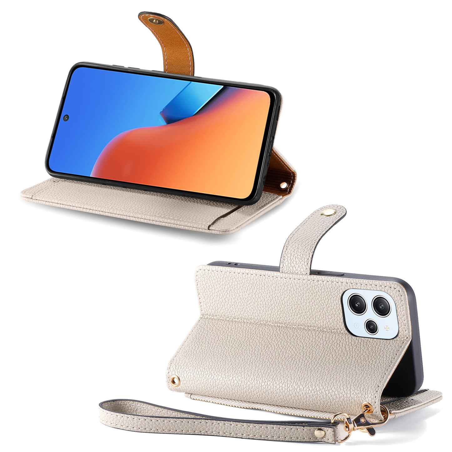 Zipper Pocket Phone Case for Xiaomi Redmi 12 4G , RFID Blocking PU Leather Wallet Stand Cover - Grey