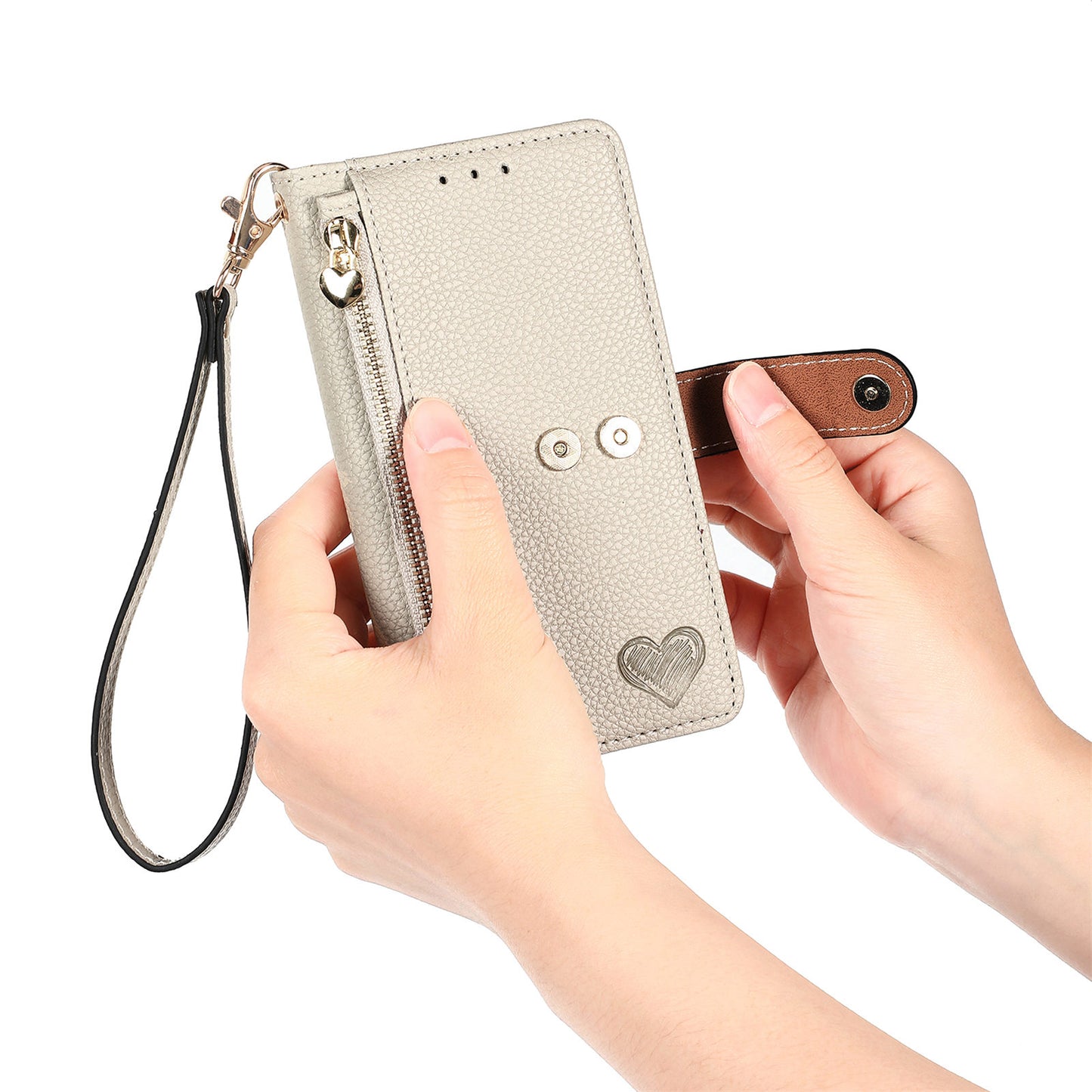 Zipper Pocket Phone Case for Xiaomi Redmi 12 4G , RFID Blocking PU Leather Wallet Stand Cover - Grey