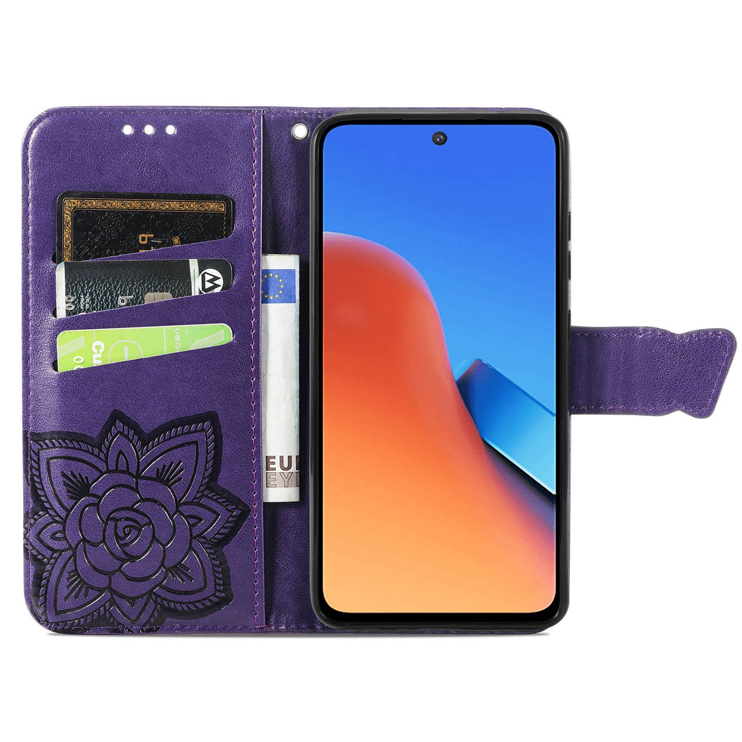 Uniqkart for Xiaomi Redmi 12 4G PU Leather Wallet Case Butterfly Imprinted Phone Cover with Stand - Purple