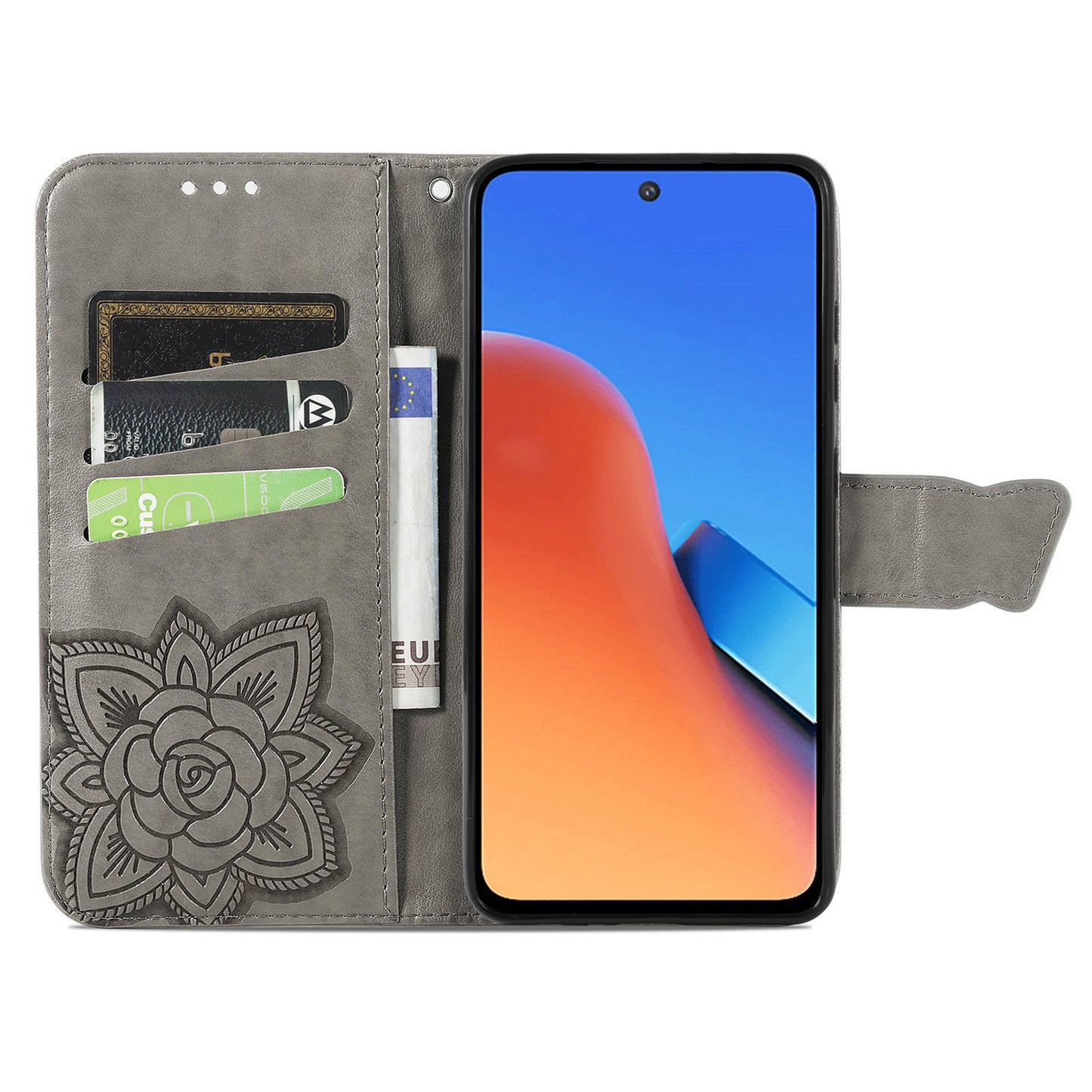 Uniqkart for Xiaomi Redmi 12 4G PU Leather Wallet Case Butterfly Imprinted Phone Cover with Stand - Grey