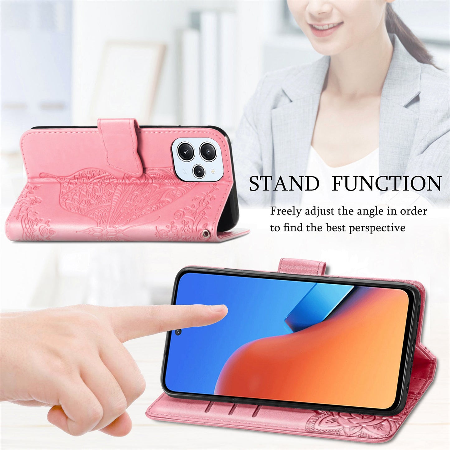 Uniqkart for Xiaomi Redmi 12 4G PU Leather Wallet Case Butterfly Imprinted Phone Cover with Stand - Grey