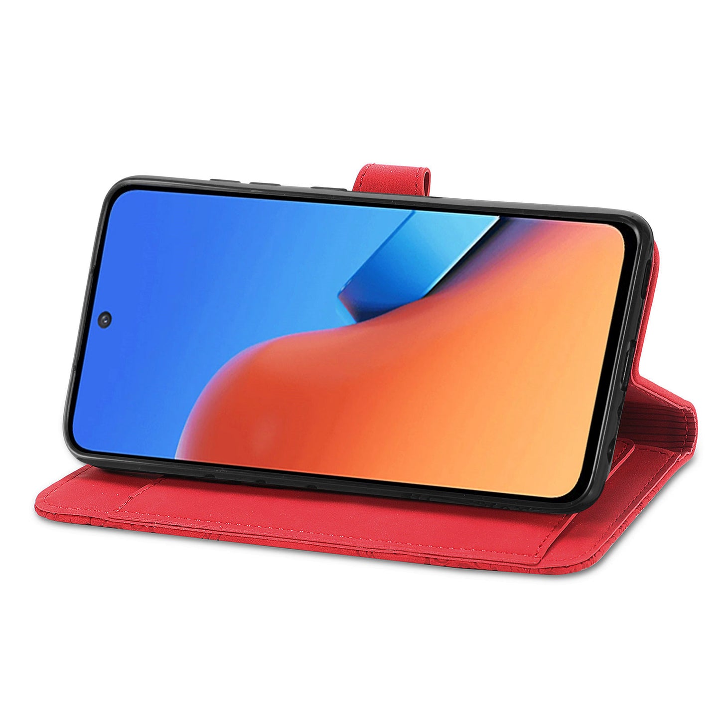 Uniqkart for Xiaomi Redmi 12 4G Zipper Pocket Stand Phone Case PU Leather Wallet Flower Imprinted Cover - Red