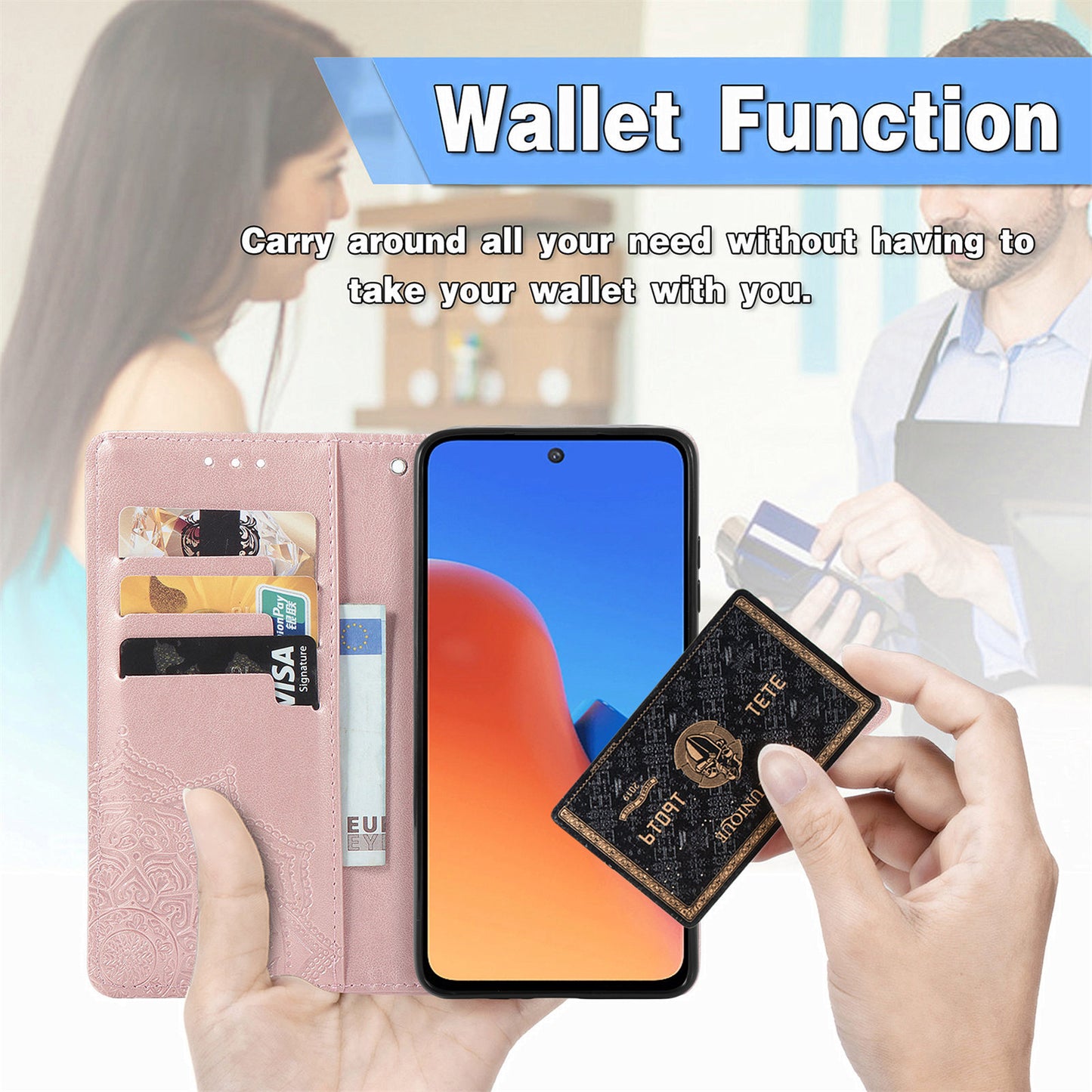 Uniqkart for Xiaomi Redmi 12 4G Embossed Mandala PU Leather Case Stand Wallet Phone Cover - Blue