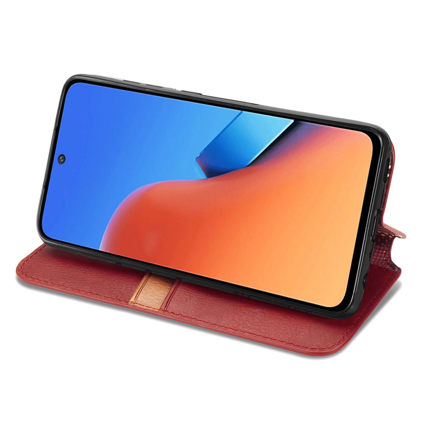 Uniqkart for Xiaomi Redmi 12 4G Imprinted Rhombus Leather Wallet Stand Cover Drop Protection Phone Case - Red