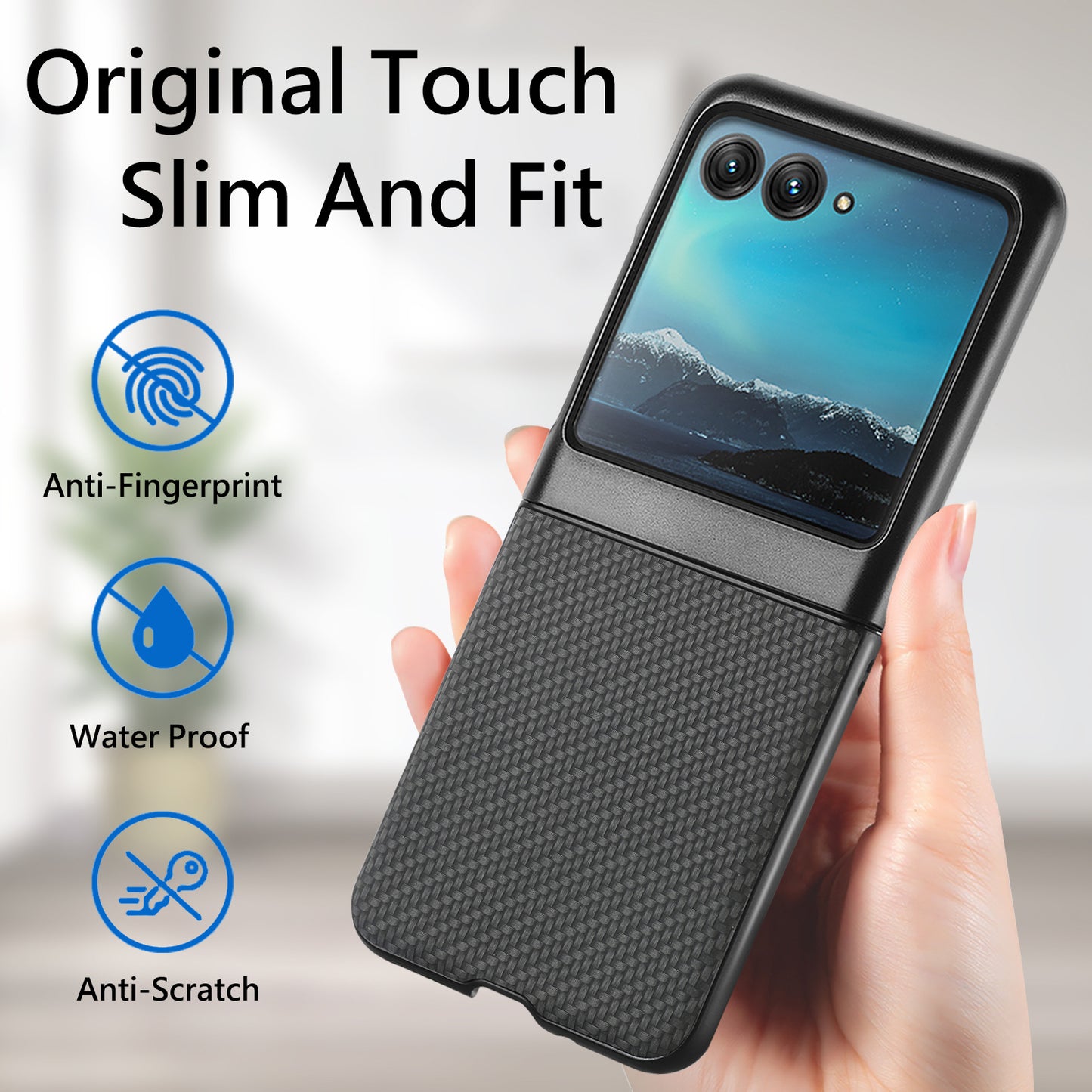 Uniqkart for Motorola Razr 40 Ultra 5G Carbon Fiber Texture Leather Coated PC Cover Anti-drop Phone Case - Black