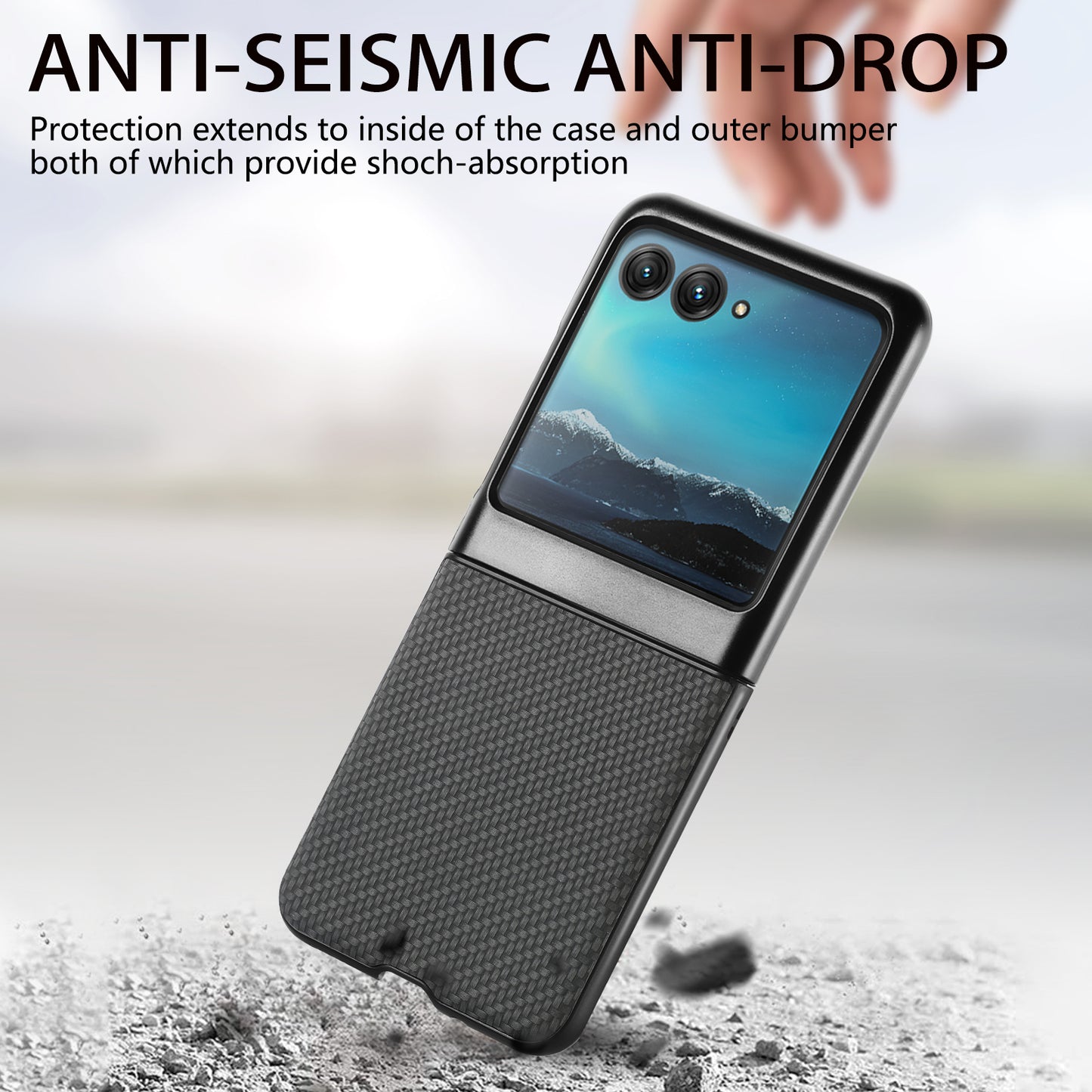 Uniqkart for Motorola Razr 40 Ultra 5G Carbon Fiber Texture Leather Coated PC Cover Anti-drop Phone Case - Black