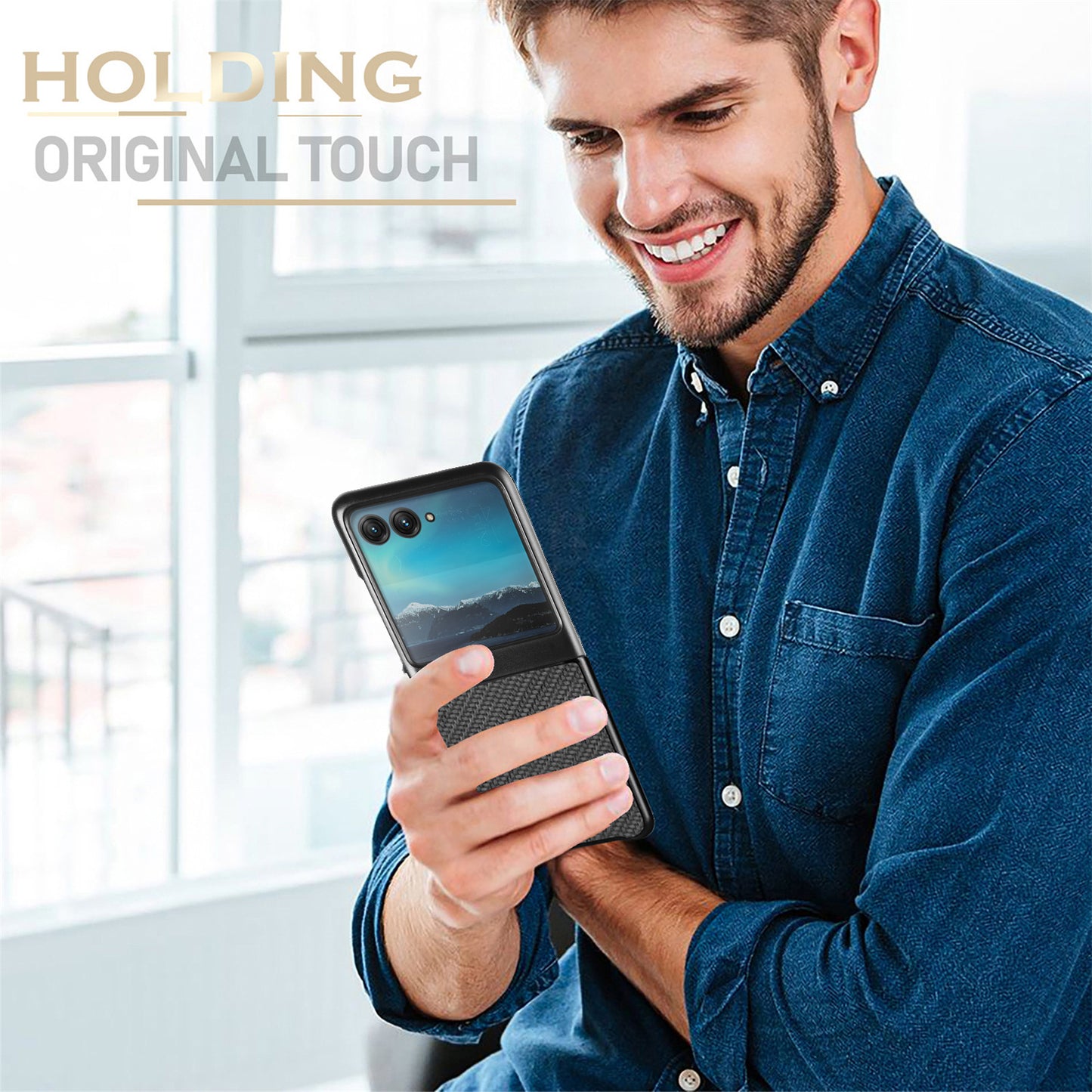 Uniqkart for Motorola Razr 40 Ultra 5G Carbon Fiber Texture Leather Coated PC Cover Anti-drop Phone Case - Black