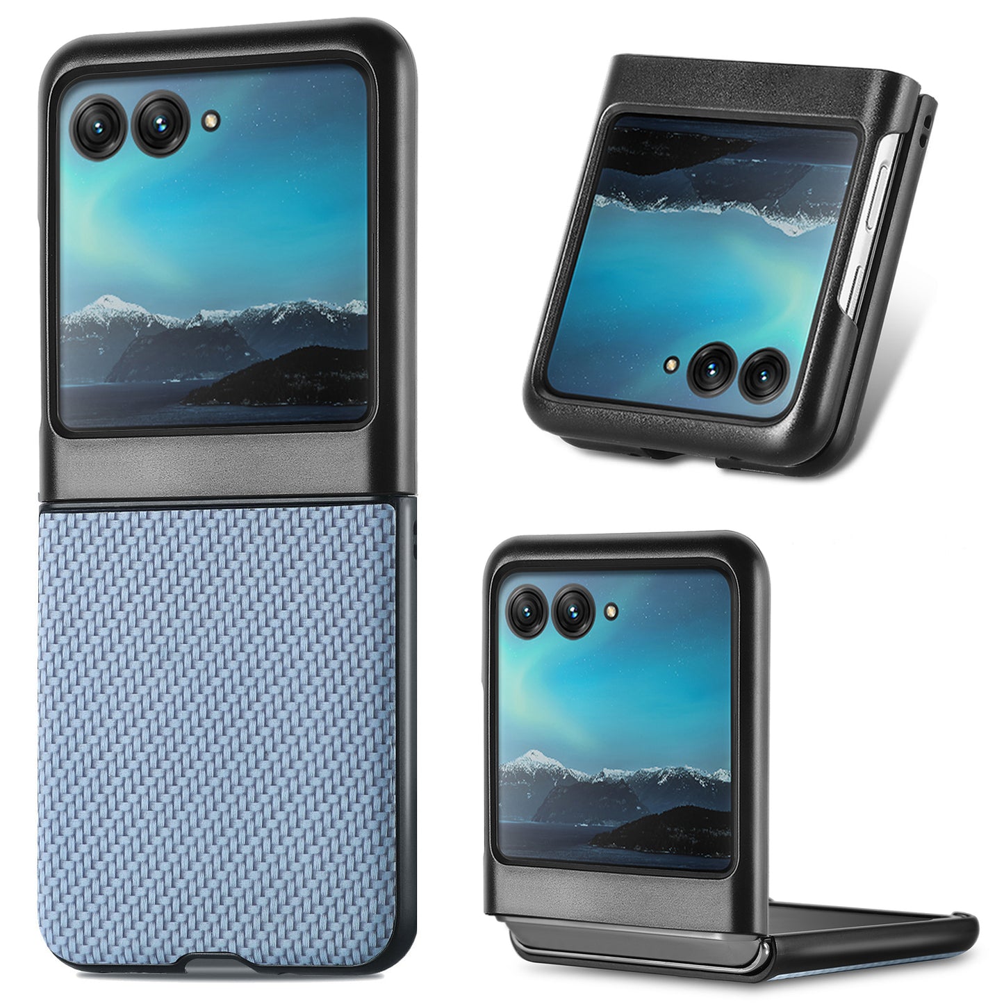 Uniqkart for Motorola Razr 40 Ultra 5G Carbon Fiber Texture Leather Coated PC Cover Anti-drop Phone Case - Blue