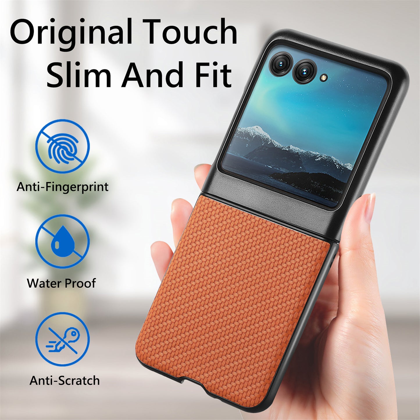 Uniqkart for Motorola Razr 40 Ultra 5G Carbon Fiber Texture Leather Coated PC Cover Anti-drop Phone Case - Brown