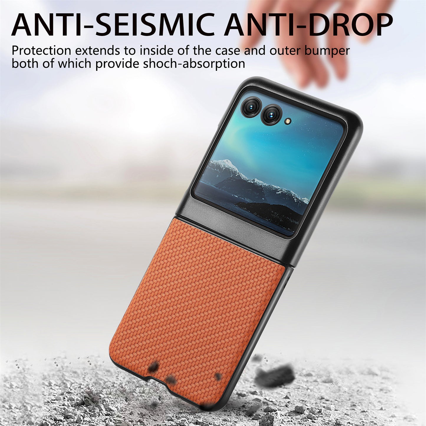 Uniqkart for Motorola Razr 40 Ultra 5G Carbon Fiber Texture Leather Coated PC Cover Anti-drop Phone Case - Brown