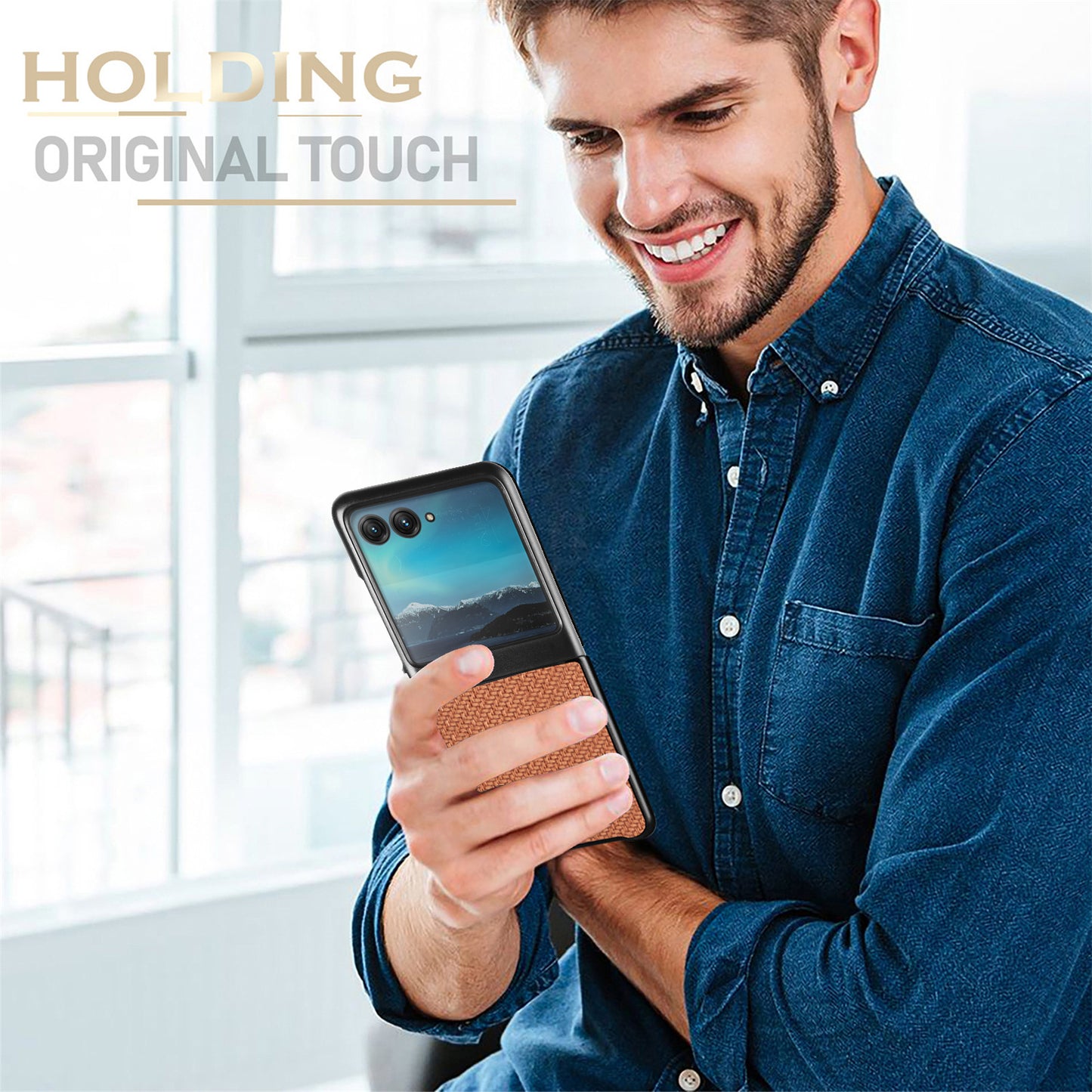 Uniqkart for Motorola Razr 40 Ultra 5G Carbon Fiber Texture Leather Coated PC Cover Anti-drop Phone Case - Brown