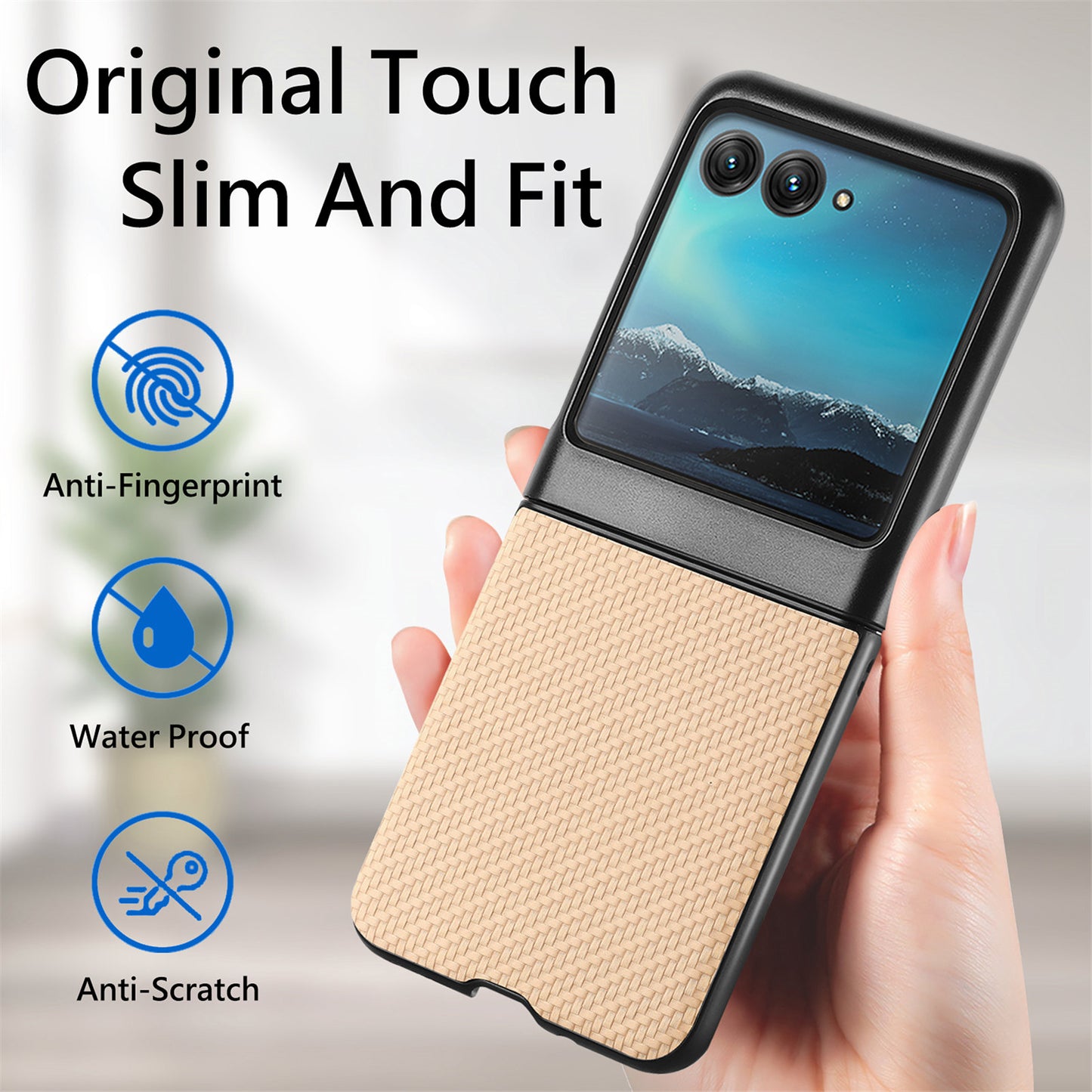 Uniqkart for Motorola Razr 40 Ultra 5G Carbon Fiber Texture Leather Coated PC Cover Anti-drop Phone Case - Khaki