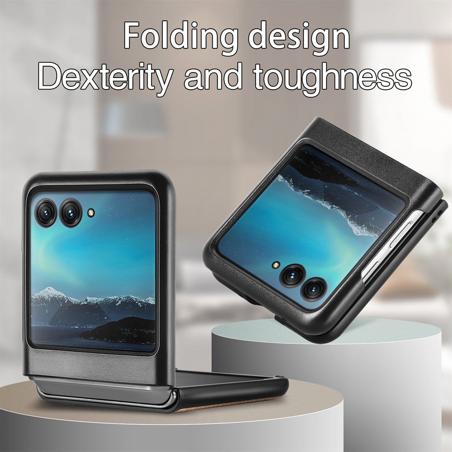 Uniqkart for Motorola Razr 40 Ultra 5G Carbon Fiber Texture Leather Coated PC Cover Anti-drop Phone Case - Khaki