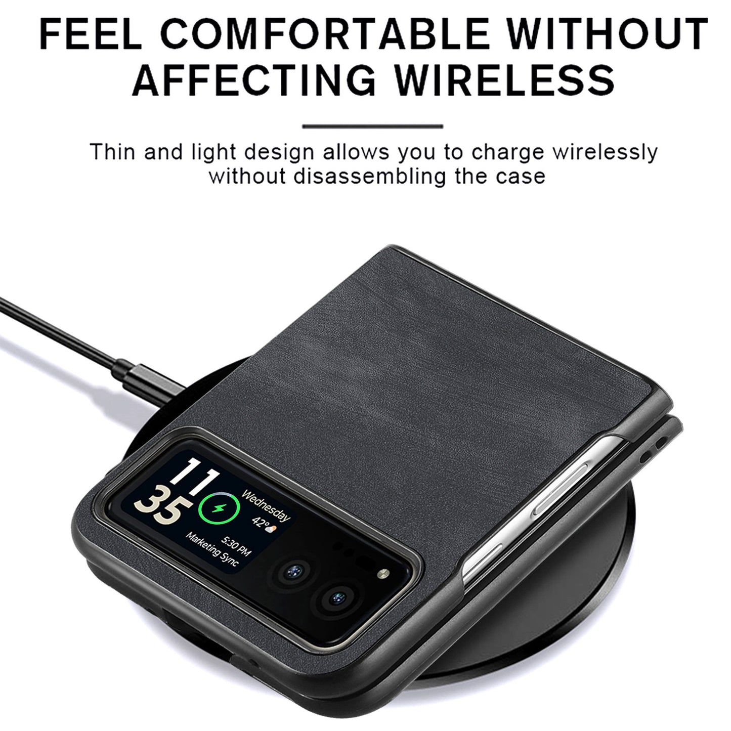 Uniqkart for Motorola Razr 40 5G Phone Case PU Leather Coated PC Case Skin-Touch Protective Cover - Black