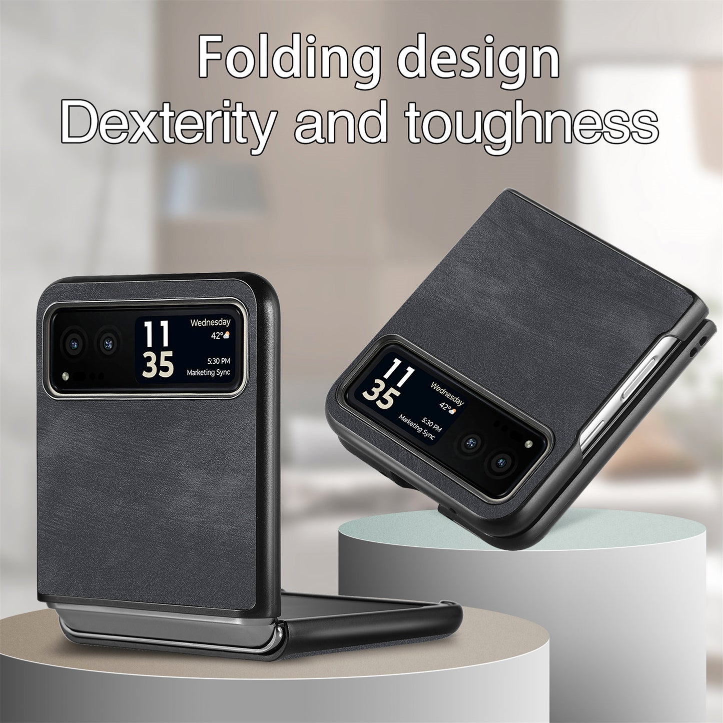 Uniqkart for Motorola Razr 40 5G Phone Case PU Leather Coated PC Case Skin-Touch Protective Cover - Black