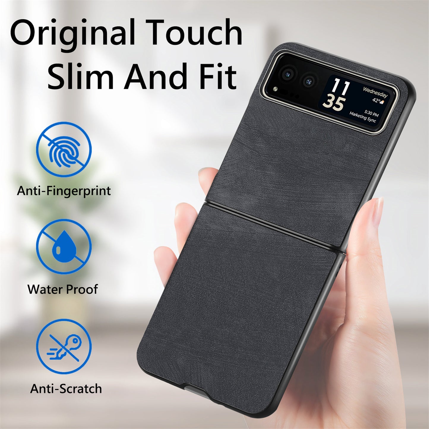 Uniqkart for Motorola Razr 40 5G Phone Case PU Leather Coated PC Case Skin-Touch Protective Cover - Black