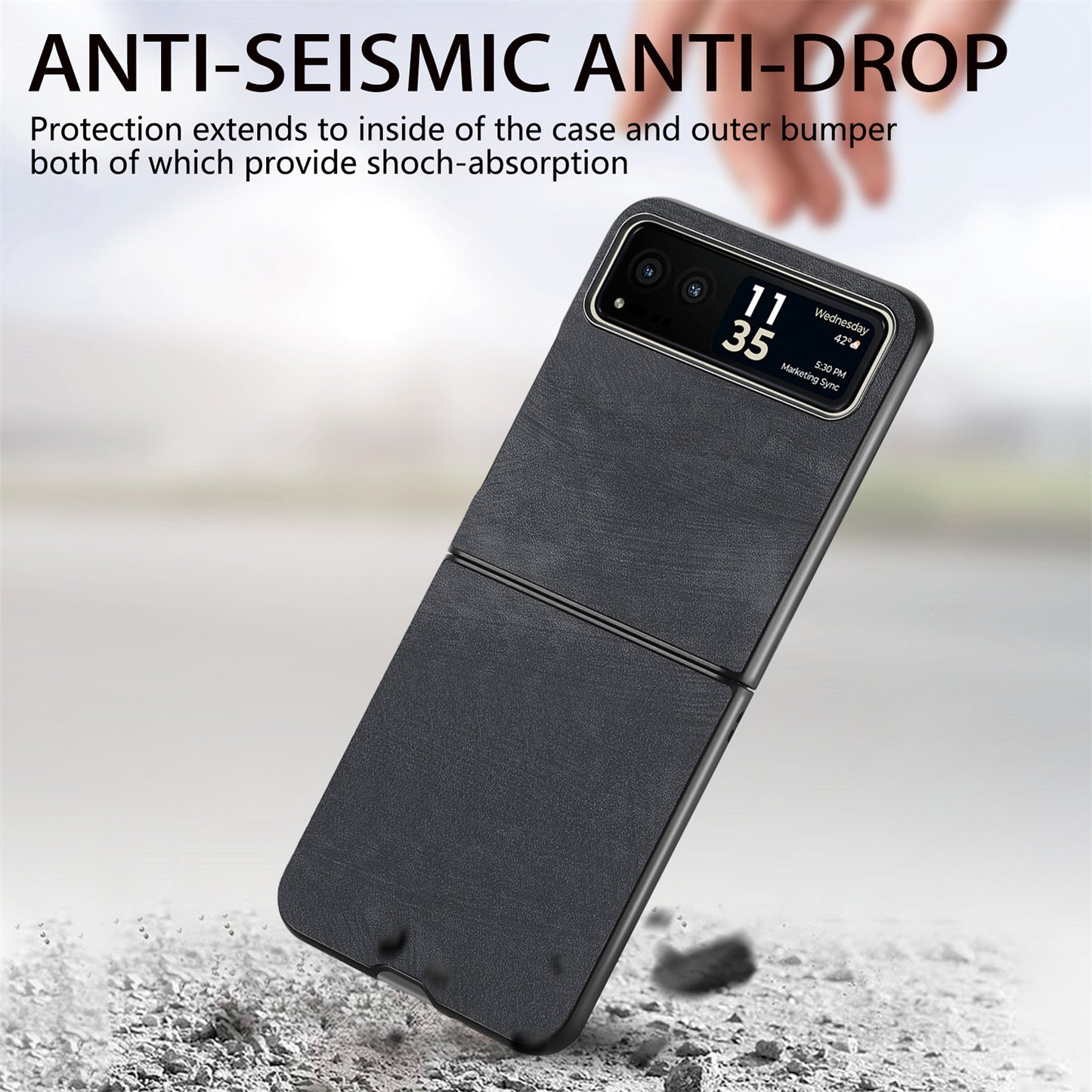 Uniqkart for Motorola Razr 40 5G Phone Case PU Leather Coated PC Case Skin-Touch Protective Cover - Black