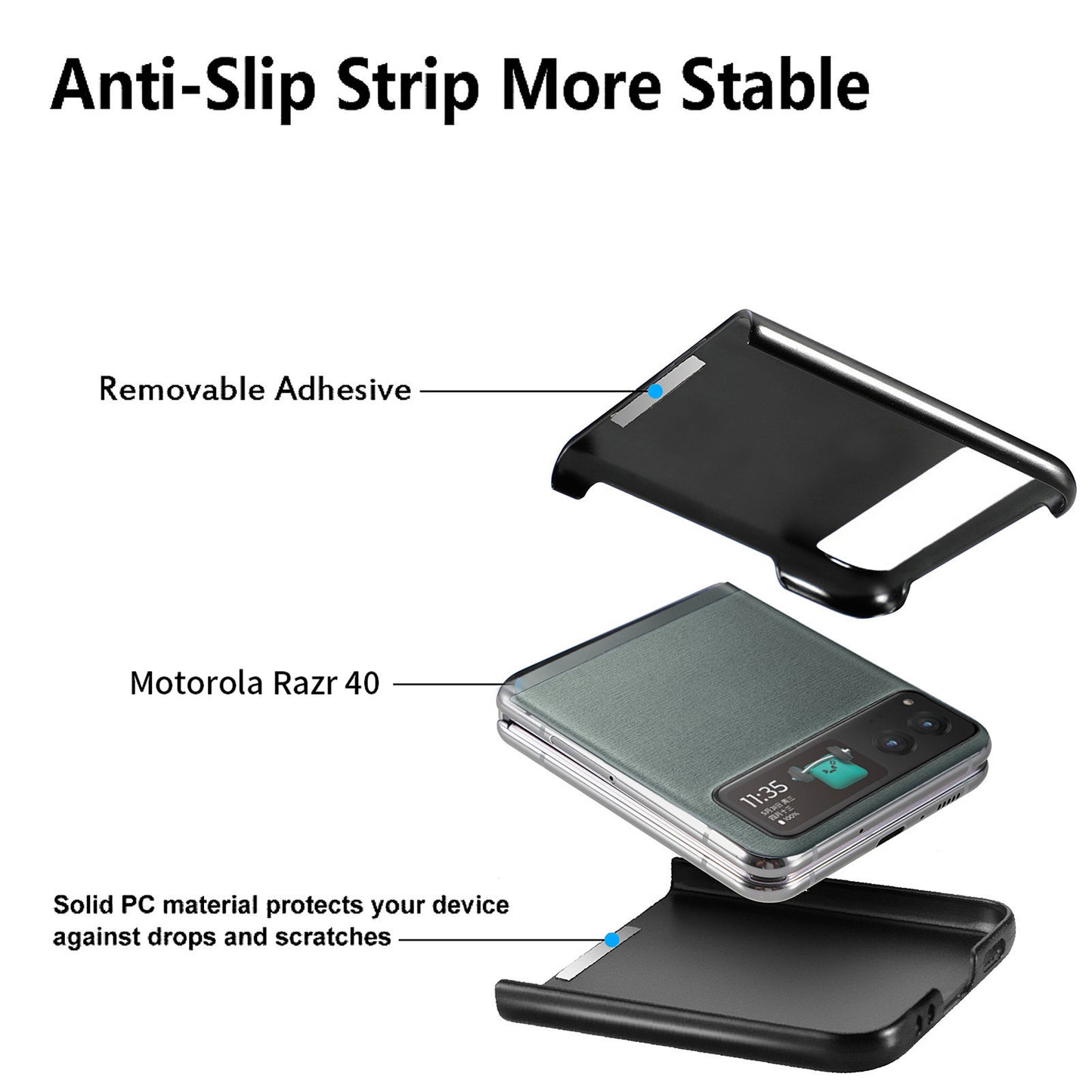 Uniqkart for Motorola Razr 40 5G Phone Case PU Leather Coated PC Case Skin-Touch Protective Cover - Black