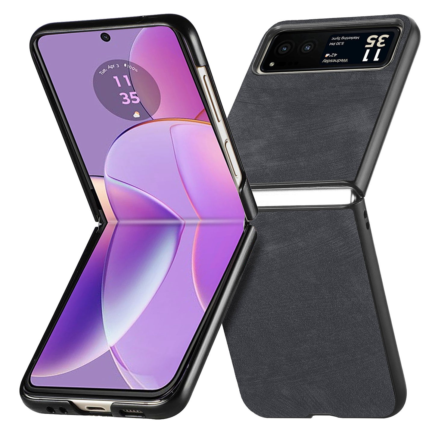 Uniqkart for Motorola Razr 40 5G Phone Case PU Leather Coated PC Case Skin-Touch Protective Cover - Black