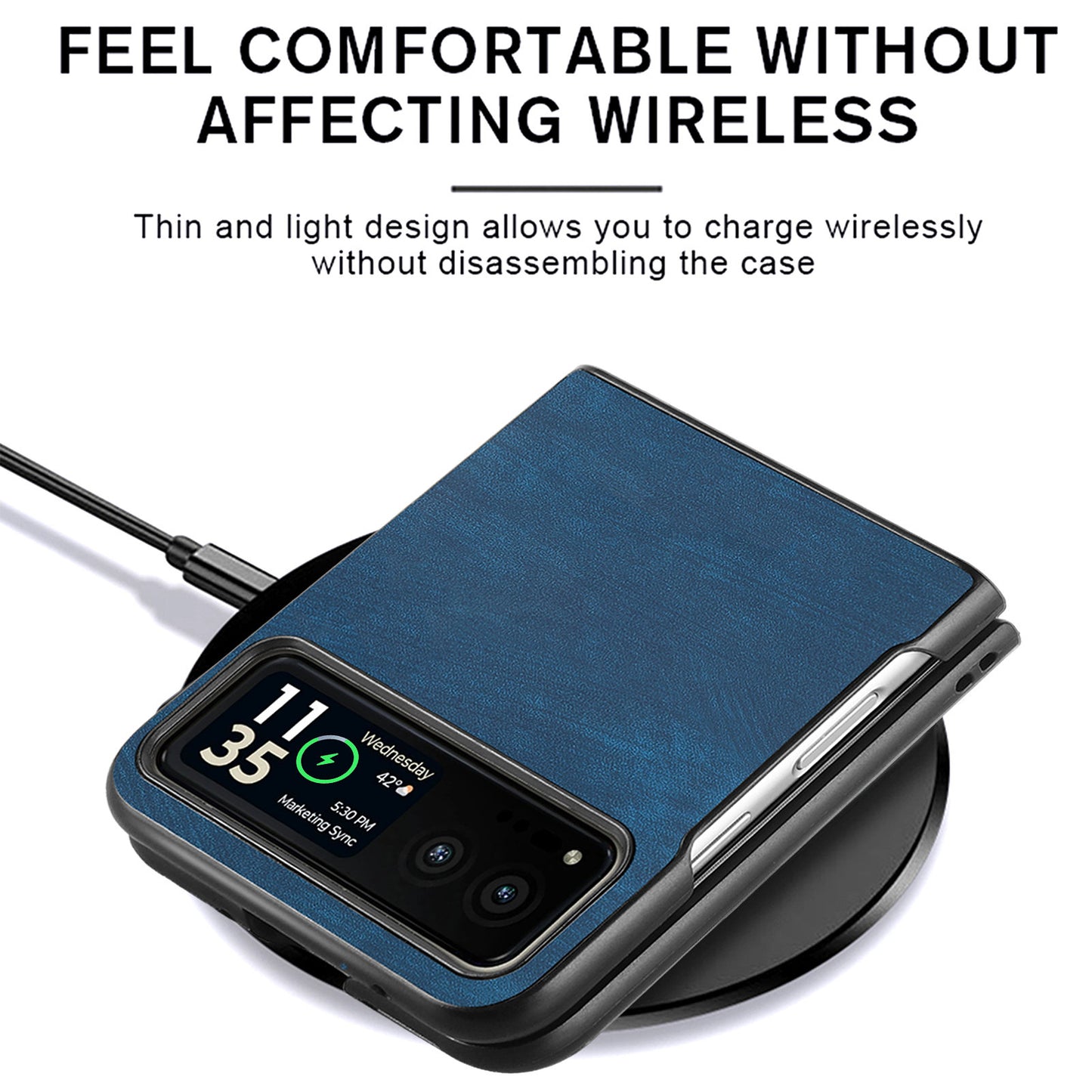 Uniqkart for Motorola Razr 40 5G Phone Case PU Leather Coated PC Case Skin-Touch Protective Cover - Dark Blue