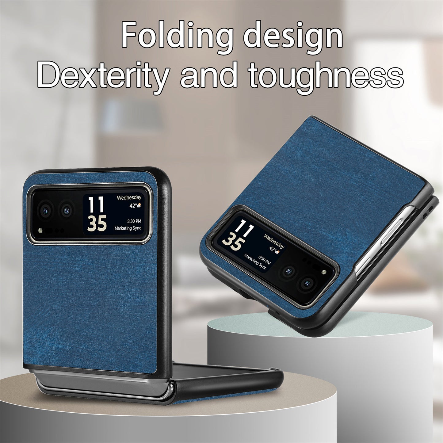 Uniqkart for Motorola Razr 40 5G Phone Case PU Leather Coated PC Case Skin-Touch Protective Cover - Dark Blue