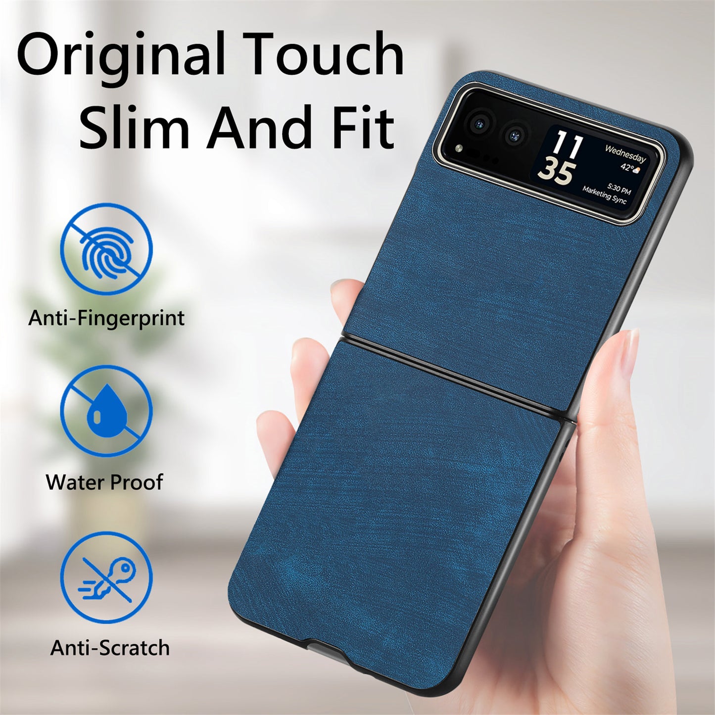 Uniqkart for Motorola Razr 40 5G Phone Case PU Leather Coated PC Case Skin-Touch Protective Cover - Dark Blue
