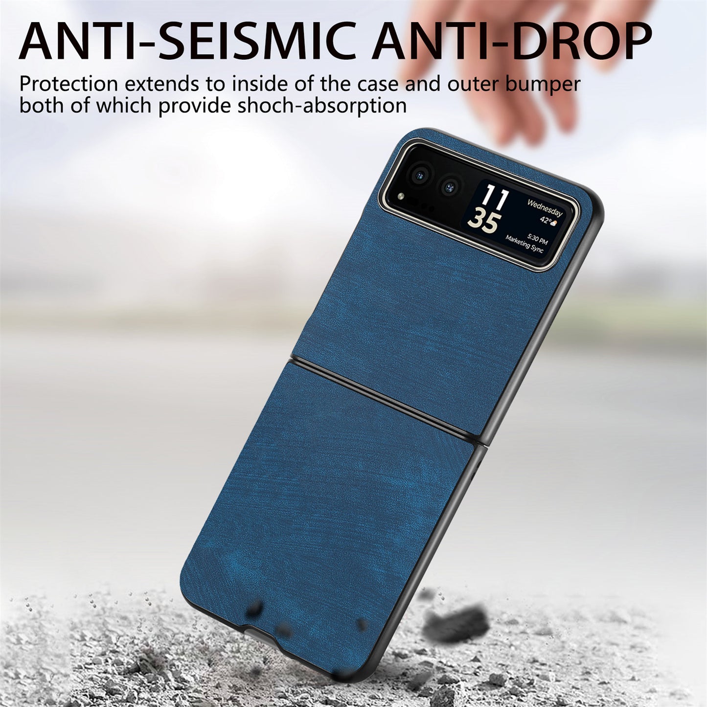 Uniqkart for Motorola Razr 40 5G Phone Case PU Leather Coated PC Case Skin-Touch Protective Cover - Dark Blue