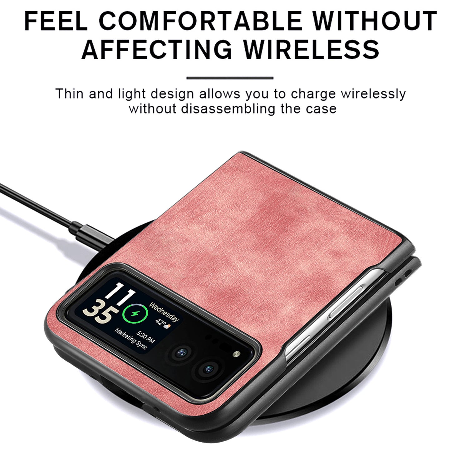 Uniqkart for Motorola Razr 40 5G Phone Case PU Leather Coated PC Case Skin-Touch Protective Cover - Rose Pink