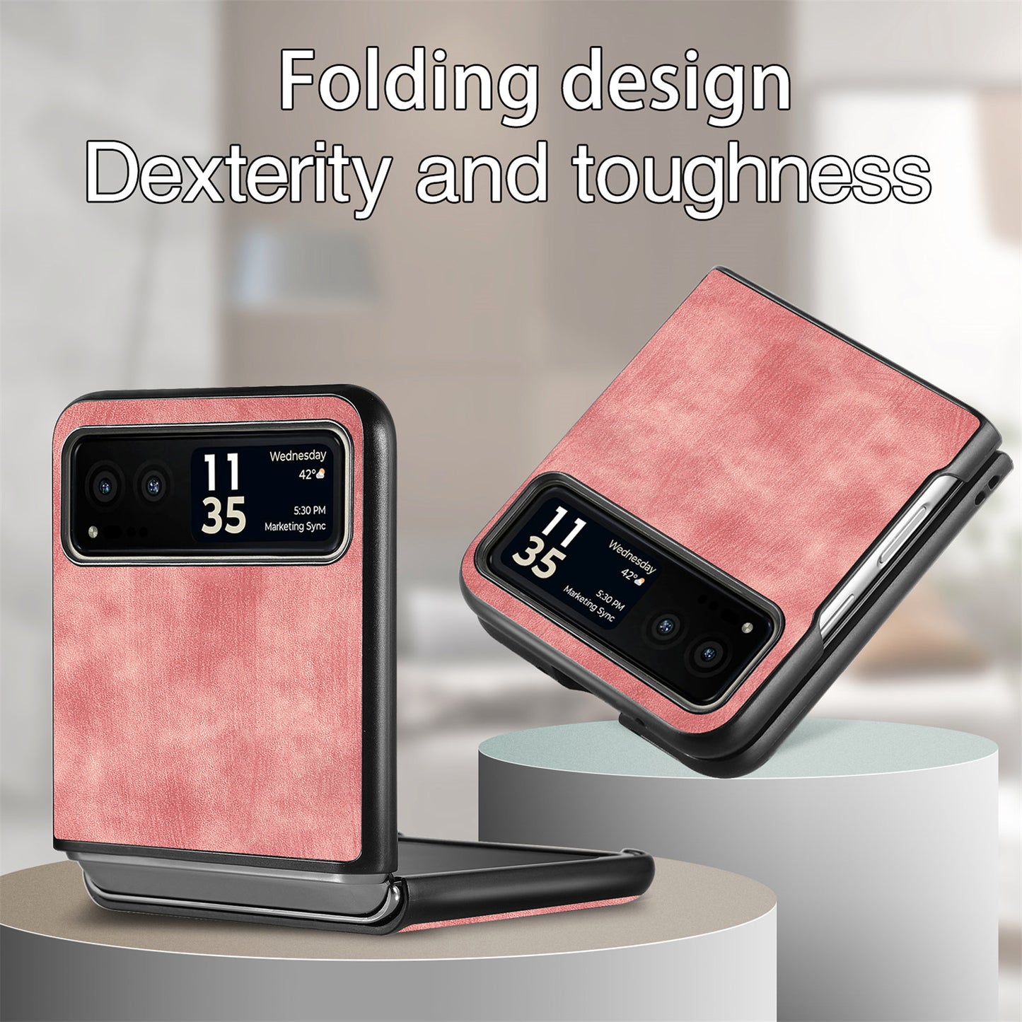 Uniqkart for Motorola Razr 40 5G Phone Case PU Leather Coated PC Case Skin-Touch Protective Cover - Rose Pink