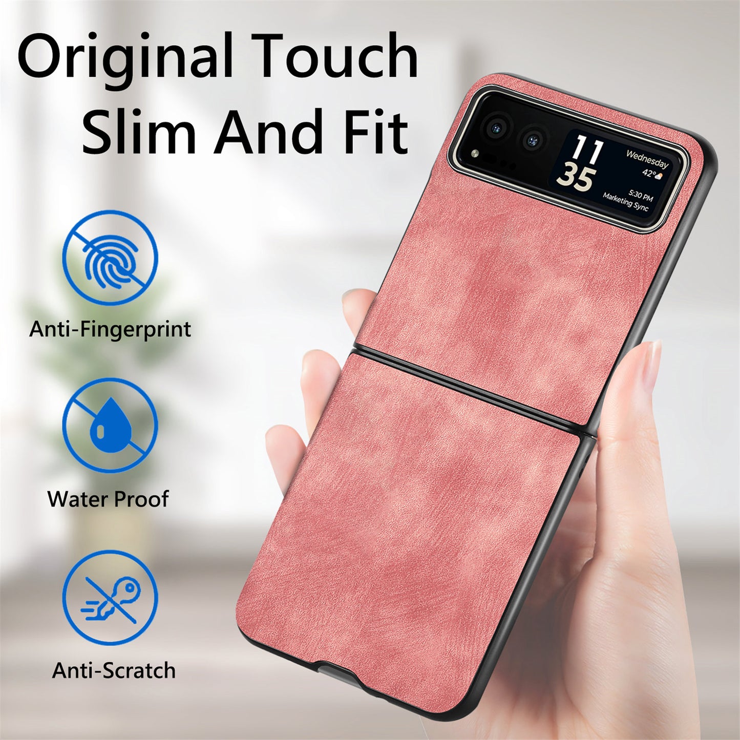 Uniqkart for Motorola Razr 40 5G Phone Case PU Leather Coated PC Case Skin-Touch Protective Cover - Rose Pink