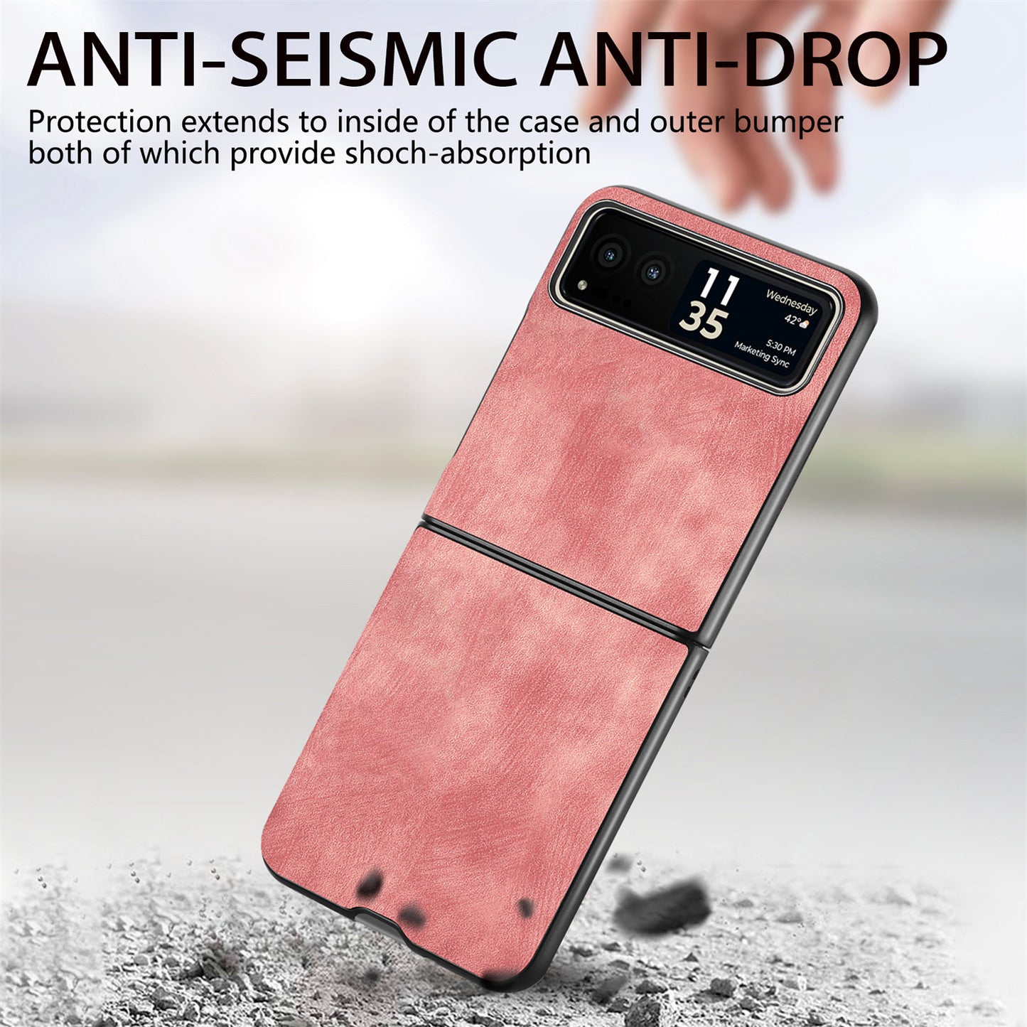 Uniqkart for Motorola Razr 40 5G Phone Case PU Leather Coated PC Case Skin-Touch Protective Cover - Rose Pink