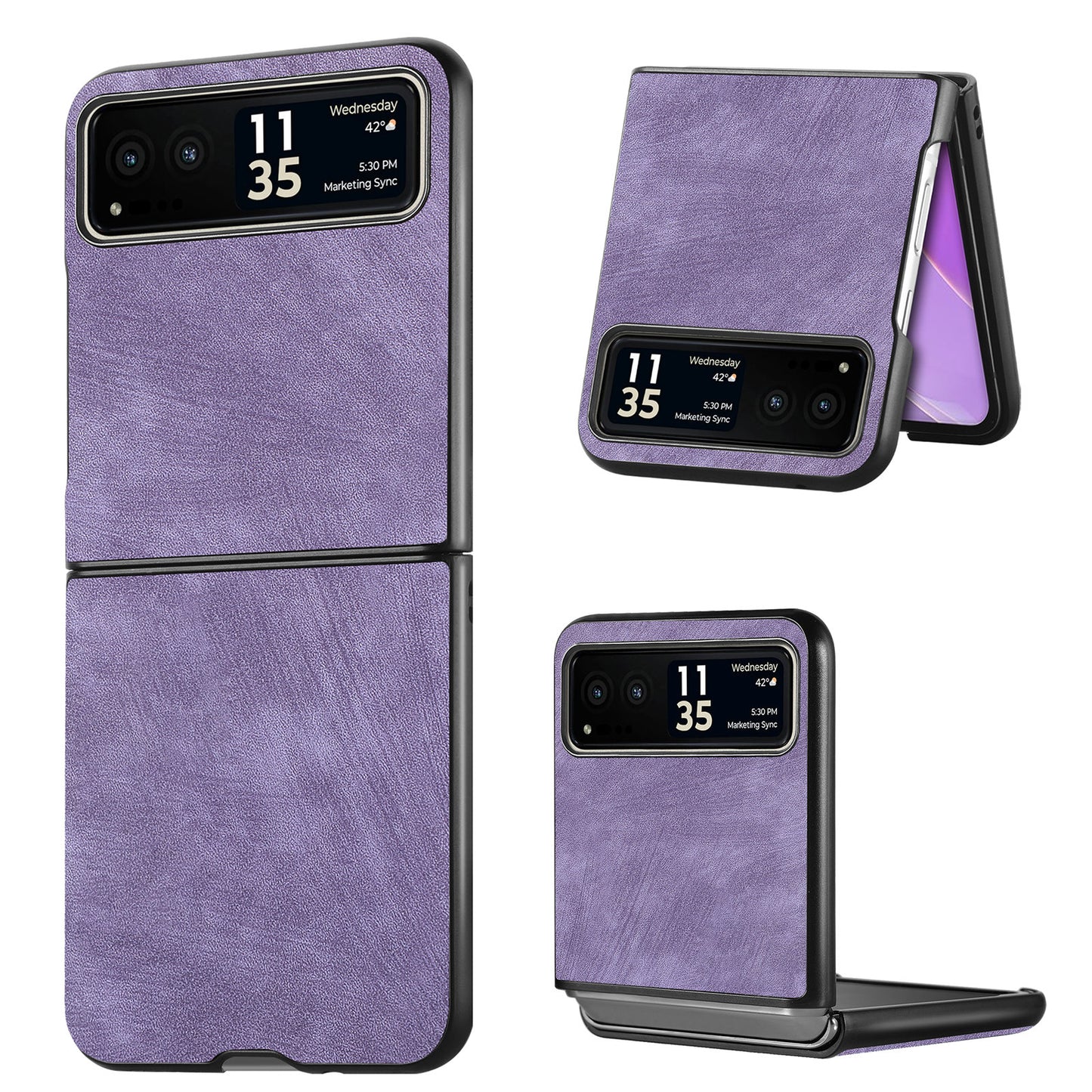 Uniqkart for Motorola Razr 40 5G Phone Case PU Leather Coated PC Case Skin-Touch Protective Cover - Light Purple