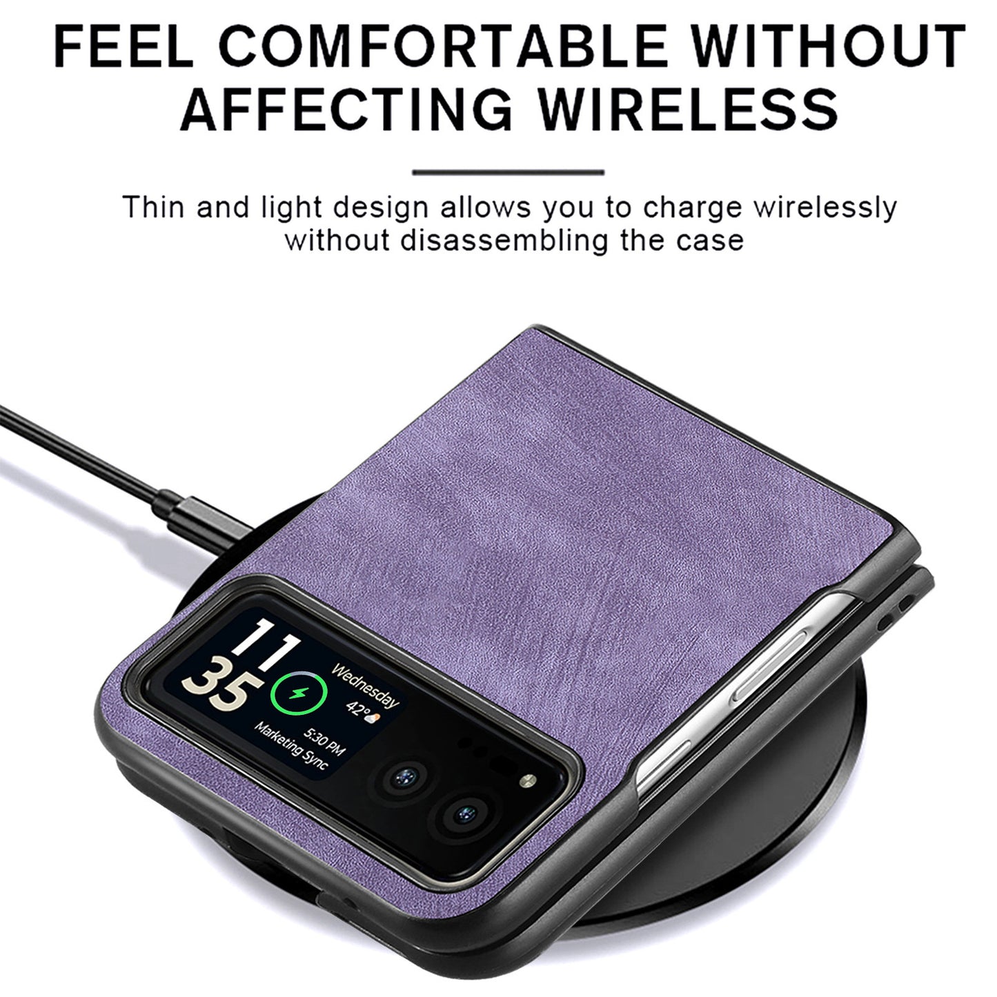 Uniqkart for Motorola Razr 40 5G Phone Case PU Leather Coated PC Case Skin-Touch Protective Cover - Light Purple