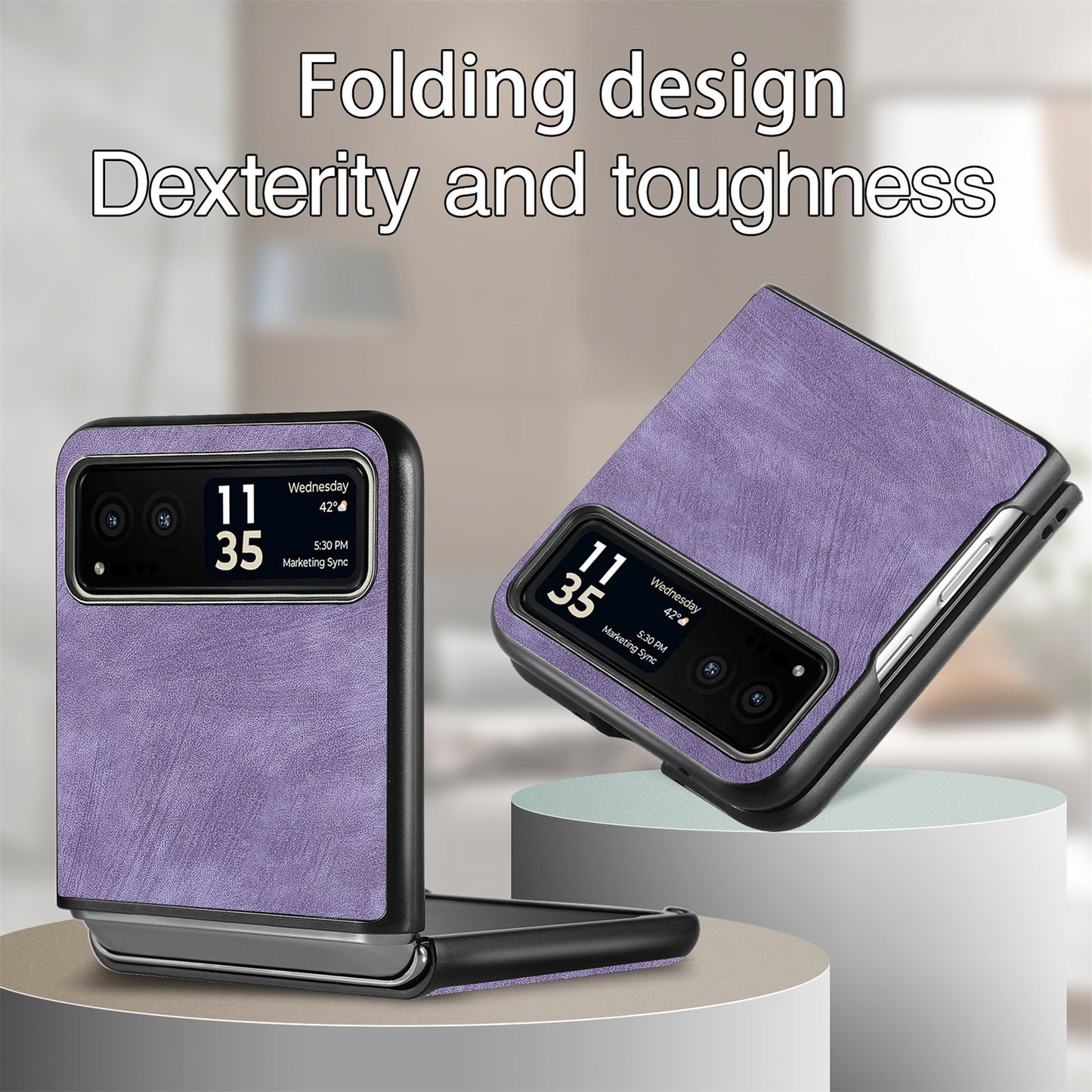 Uniqkart for Motorola Razr 40 5G Phone Case PU Leather Coated PC Case Skin-Touch Protective Cover - Light Purple