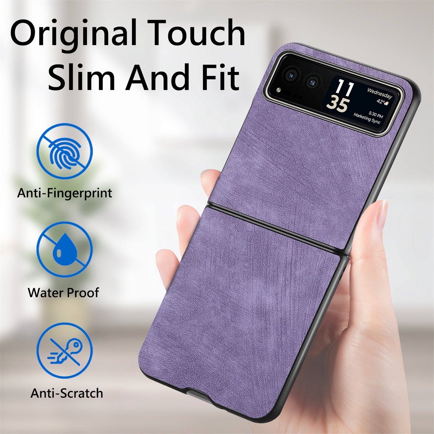 Uniqkart for Motorola Razr 40 5G Phone Case PU Leather Coated PC Case Skin-Touch Protective Cover - Light Purple