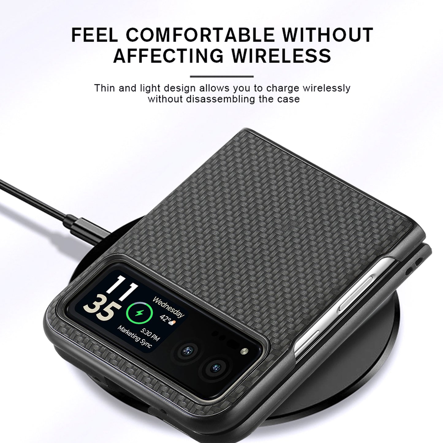 Uniqkart for Motorola Razr 40 5G Phone Case Carbon Fiber Texture PU Leather+PC Phone Cover - Black