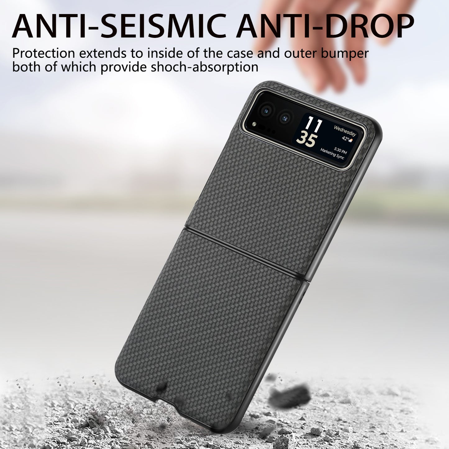 Uniqkart for Motorola Razr 40 5G Phone Case Carbon Fiber Texture PU Leather+PC Phone Cover - Black