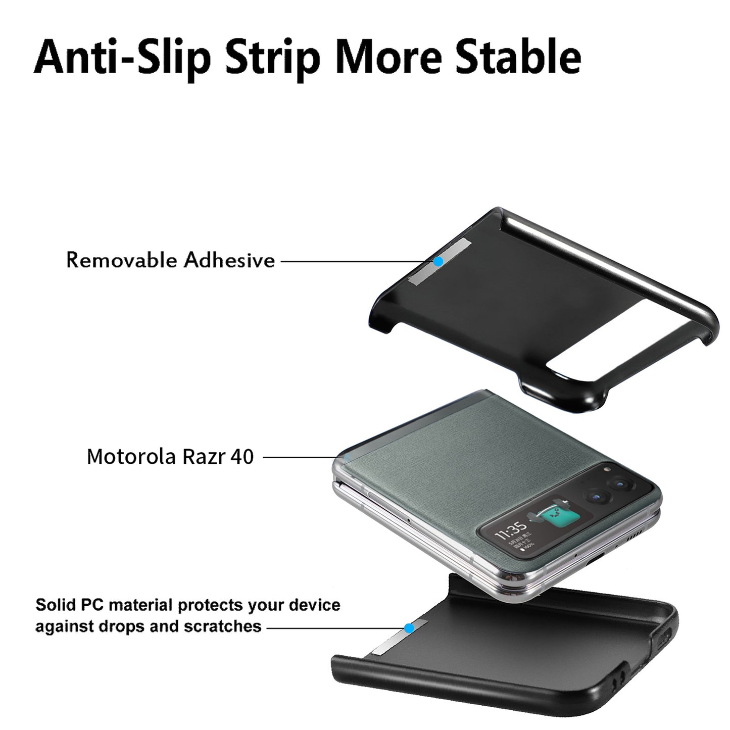 Uniqkart for Motorola Razr 40 5G Phone Case Carbon Fiber Texture PU Leather+PC Phone Cover - Black