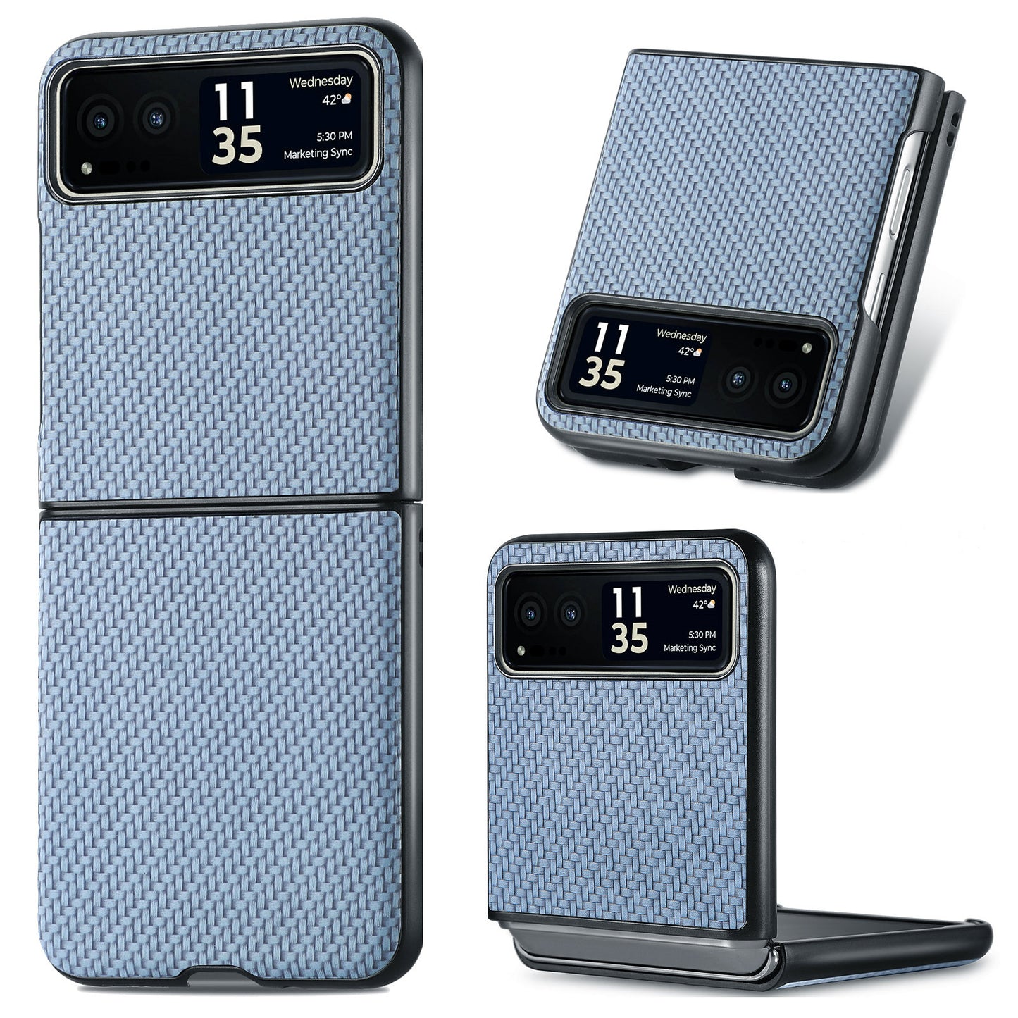 Uniqkart for Motorola Razr 40 5G Phone Case Carbon Fiber Texture PU Leather+PC Phone Cover - Blue