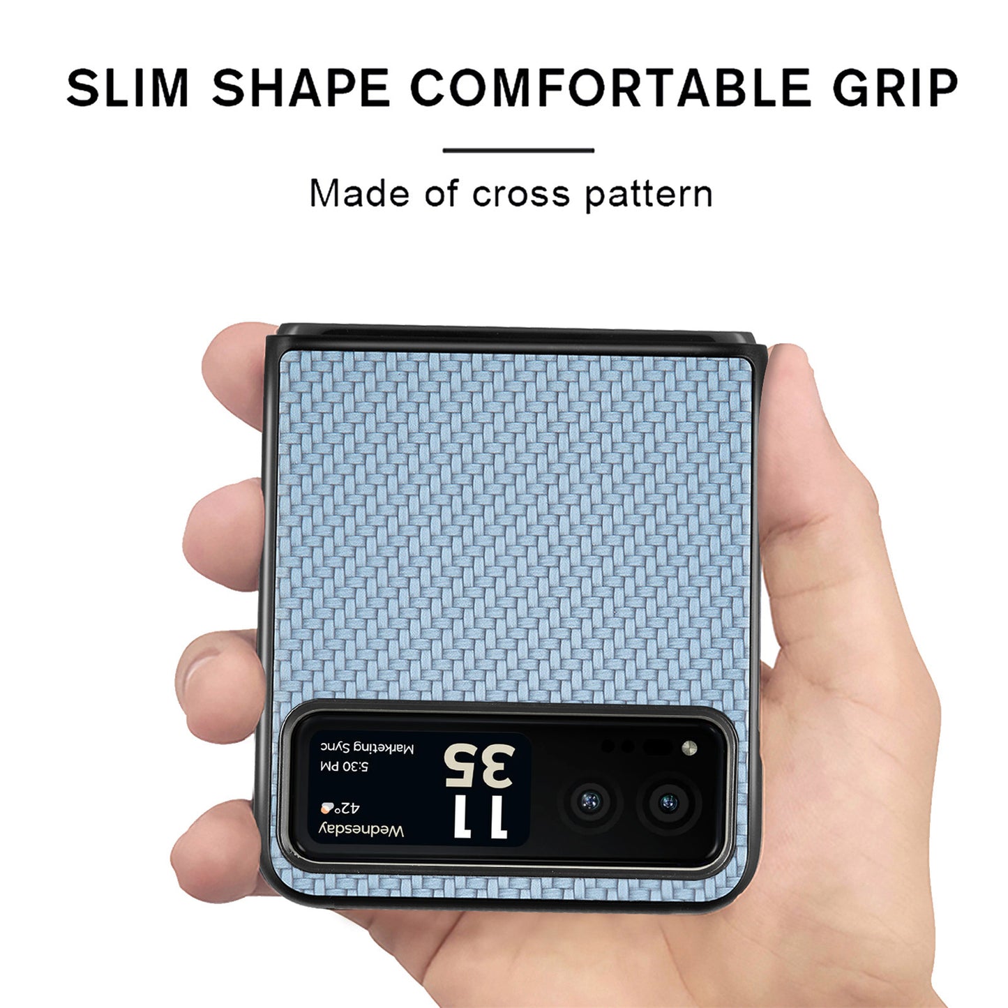 Uniqkart for Motorola Razr 40 5G Phone Case Carbon Fiber Texture PU Leather+PC Phone Cover - Blue