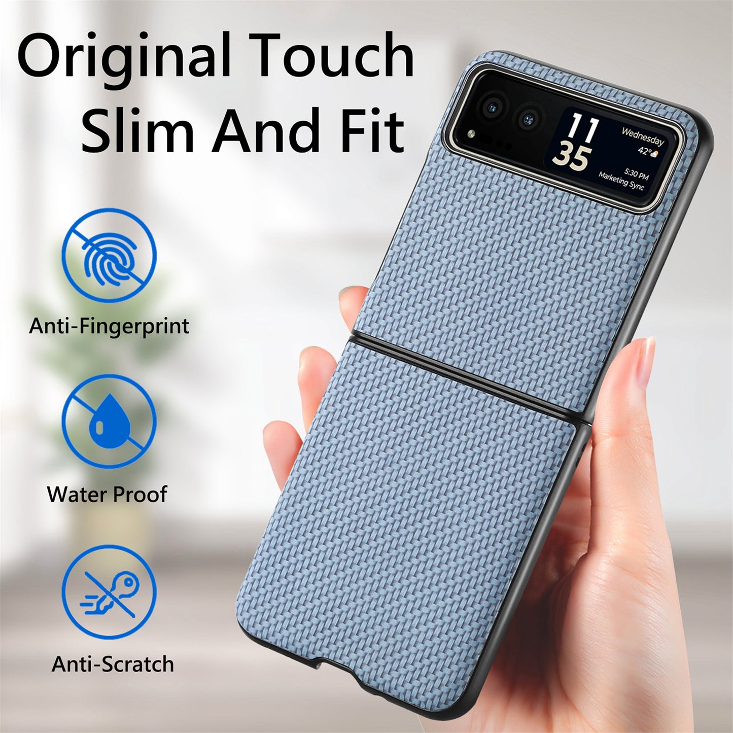 Uniqkart for Motorola Razr 40 5G Phone Case Carbon Fiber Texture PU Leather+PC Phone Cover - Blue