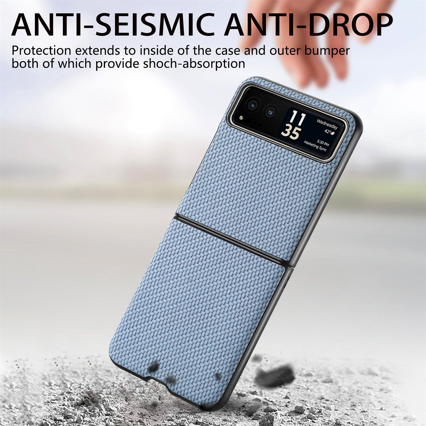 Uniqkart for Motorola Razr 40 5G Phone Case Carbon Fiber Texture PU Leather+PC Phone Cover - Blue