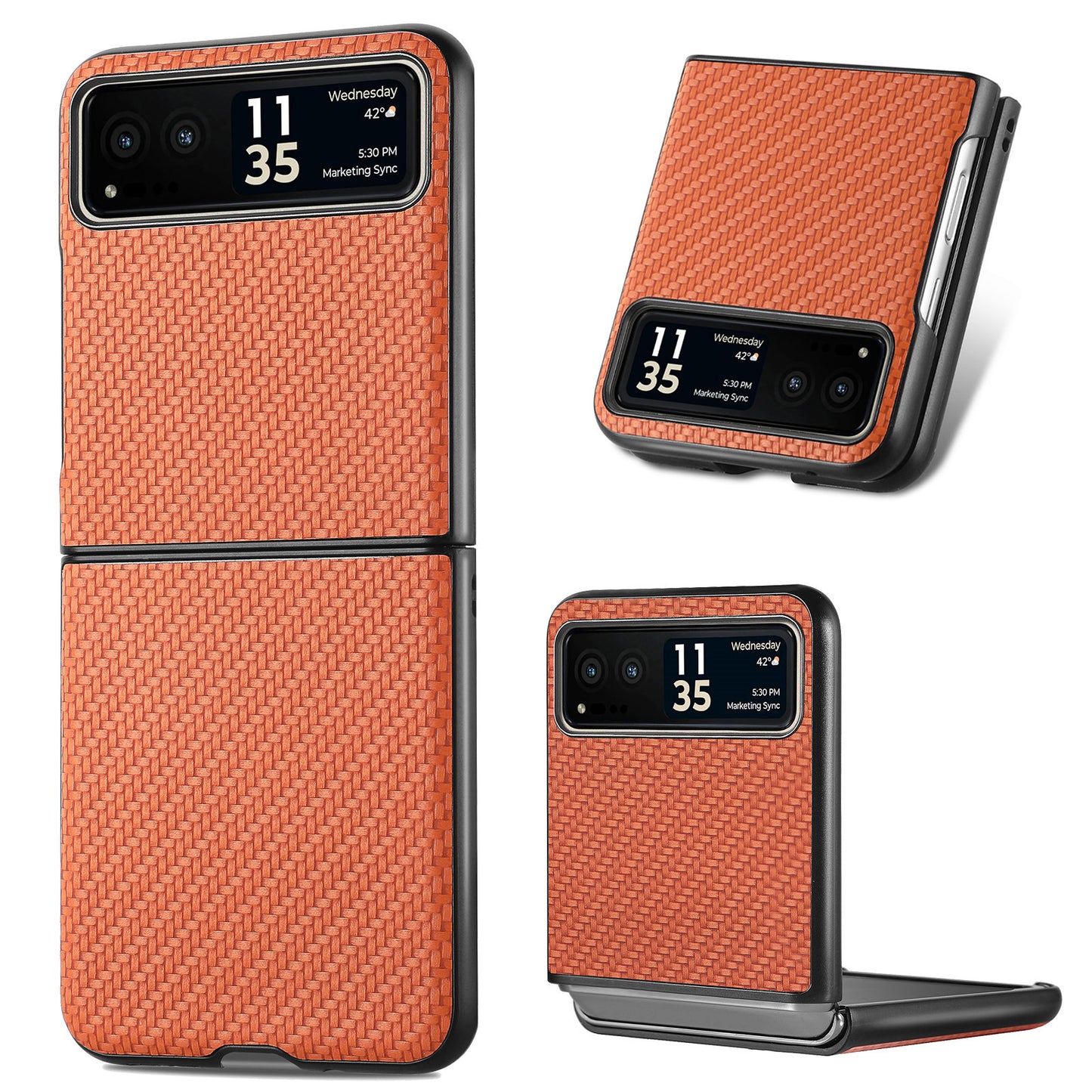 Uniqkart for Motorola Razr 40 5G Phone Case Carbon Fiber Texture PU Leather+PC Phone Cover - Brown