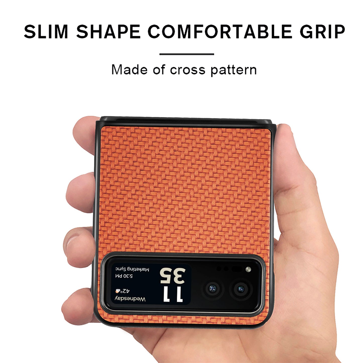 Uniqkart for Motorola Razr 40 5G Phone Case Carbon Fiber Texture PU Leather+PC Phone Cover - Brown