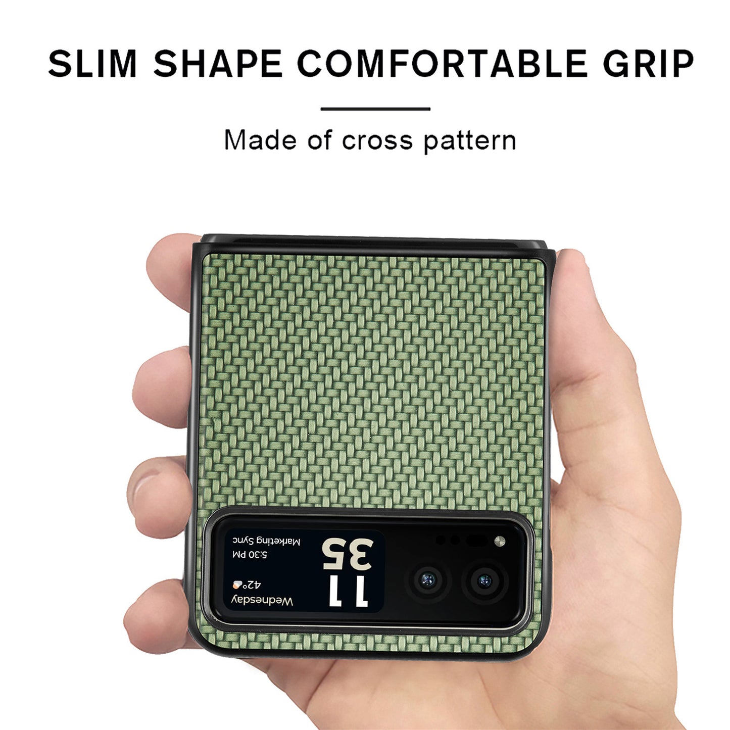 Uniqkart for Motorola Razr 40 5G Phone Case Carbon Fiber Texture PU Leather+PC Phone Cover - Green