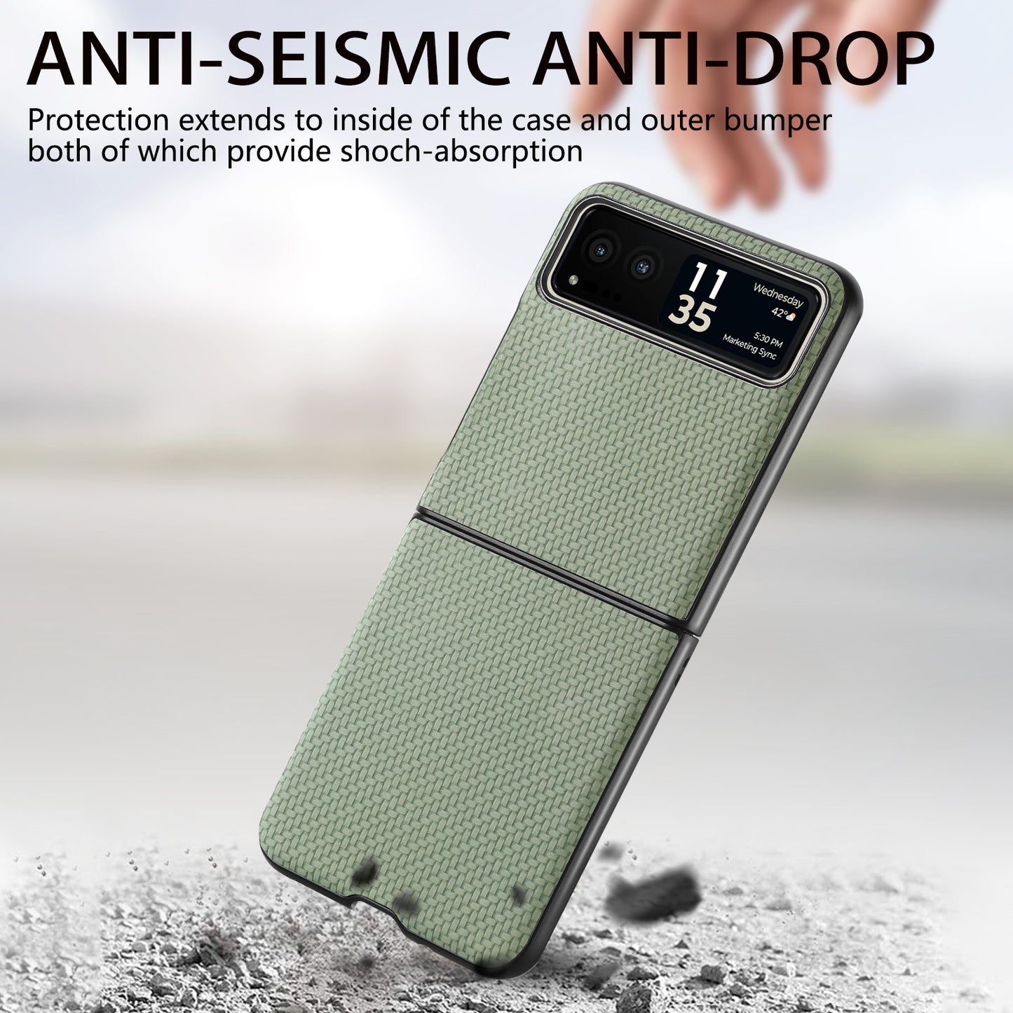 Uniqkart for Motorola Razr 40 5G Phone Case Carbon Fiber Texture PU Leather+PC Phone Cover - Green